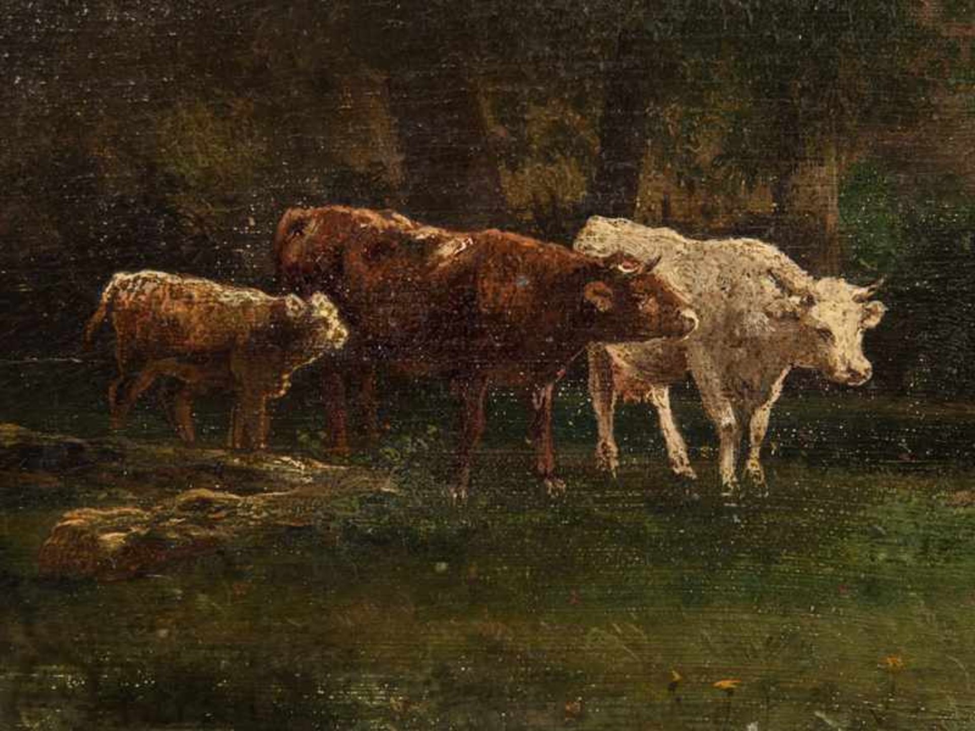 Seibels, Carl (1844 - 1877). Öl auf Holz, "Kuhherde mit rastenden Hirten und Schafen auf der Weide - Bild 6 aus 8