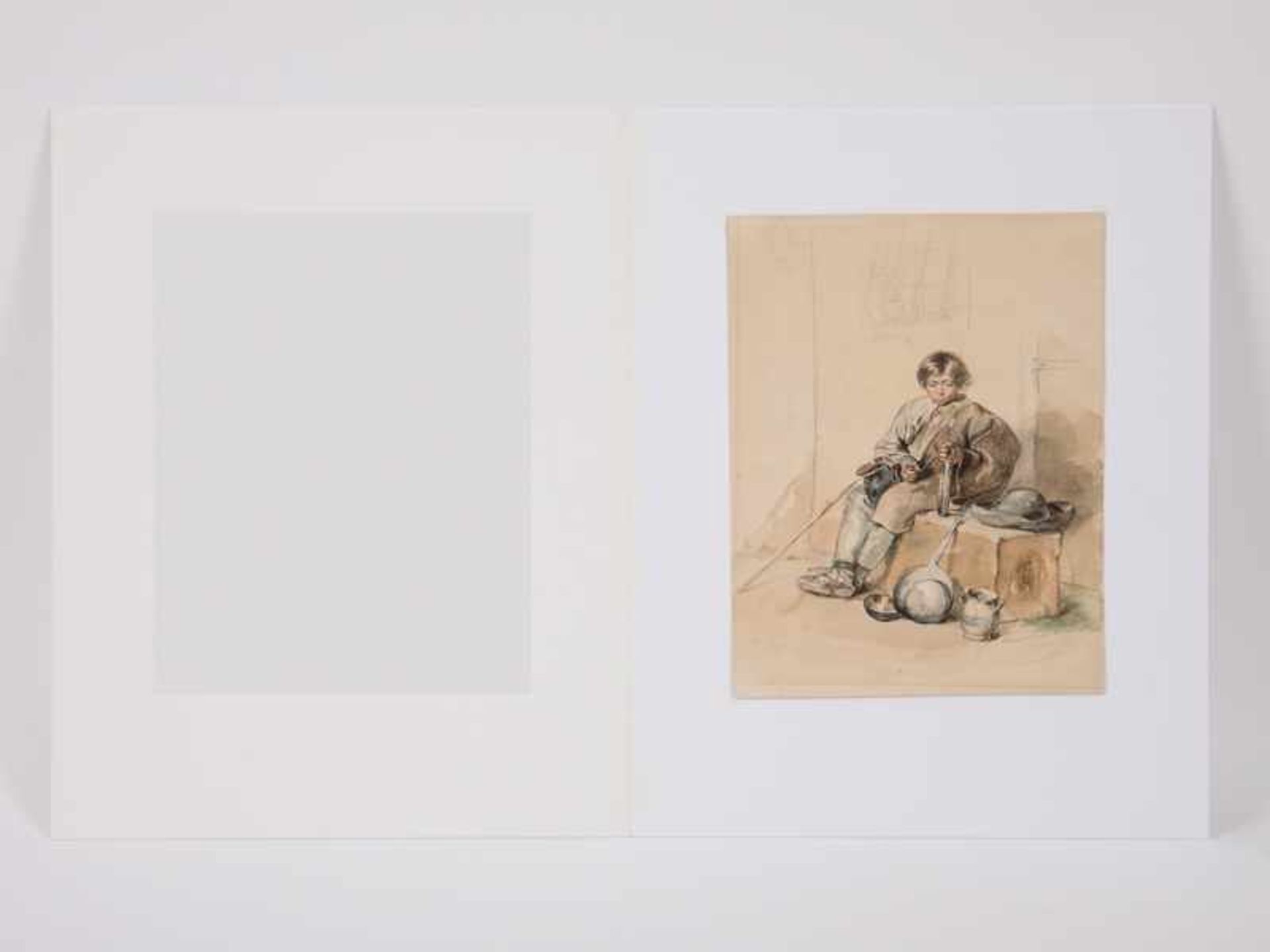 Gaupmann, Rudolf (1815 - 1877). Farbige Aquarellstudie und Bleistiftskizze; "Sitzender junger - Bild 7 aus 8