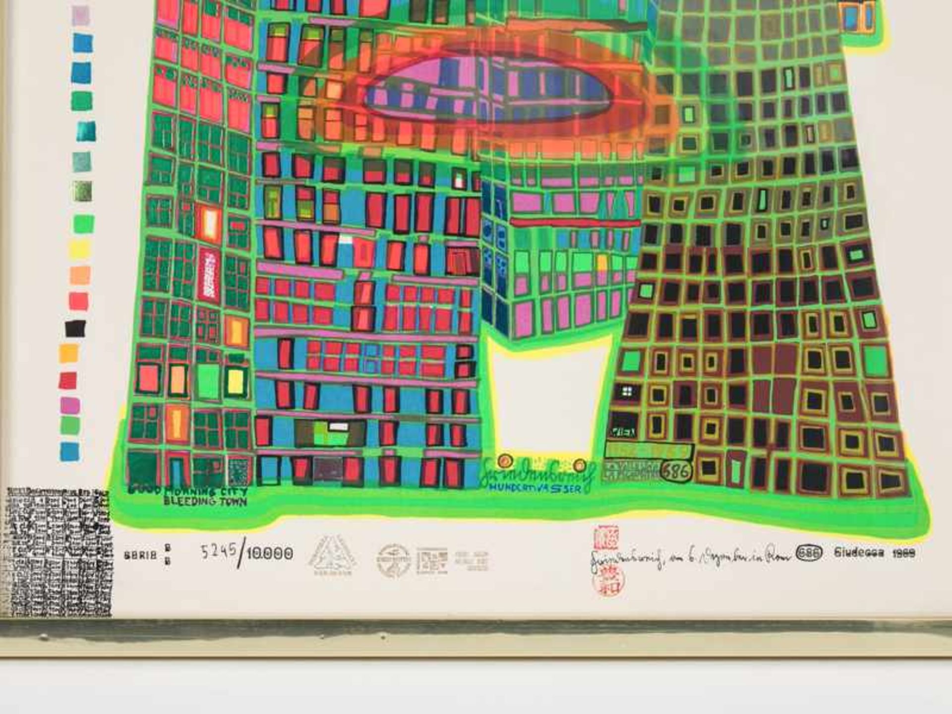 Hundertwasser, Friedensreich (1928 - 2000). Farbserigraphie mit Metallprägungen auf Velin, "Good - Bild 3 aus 14