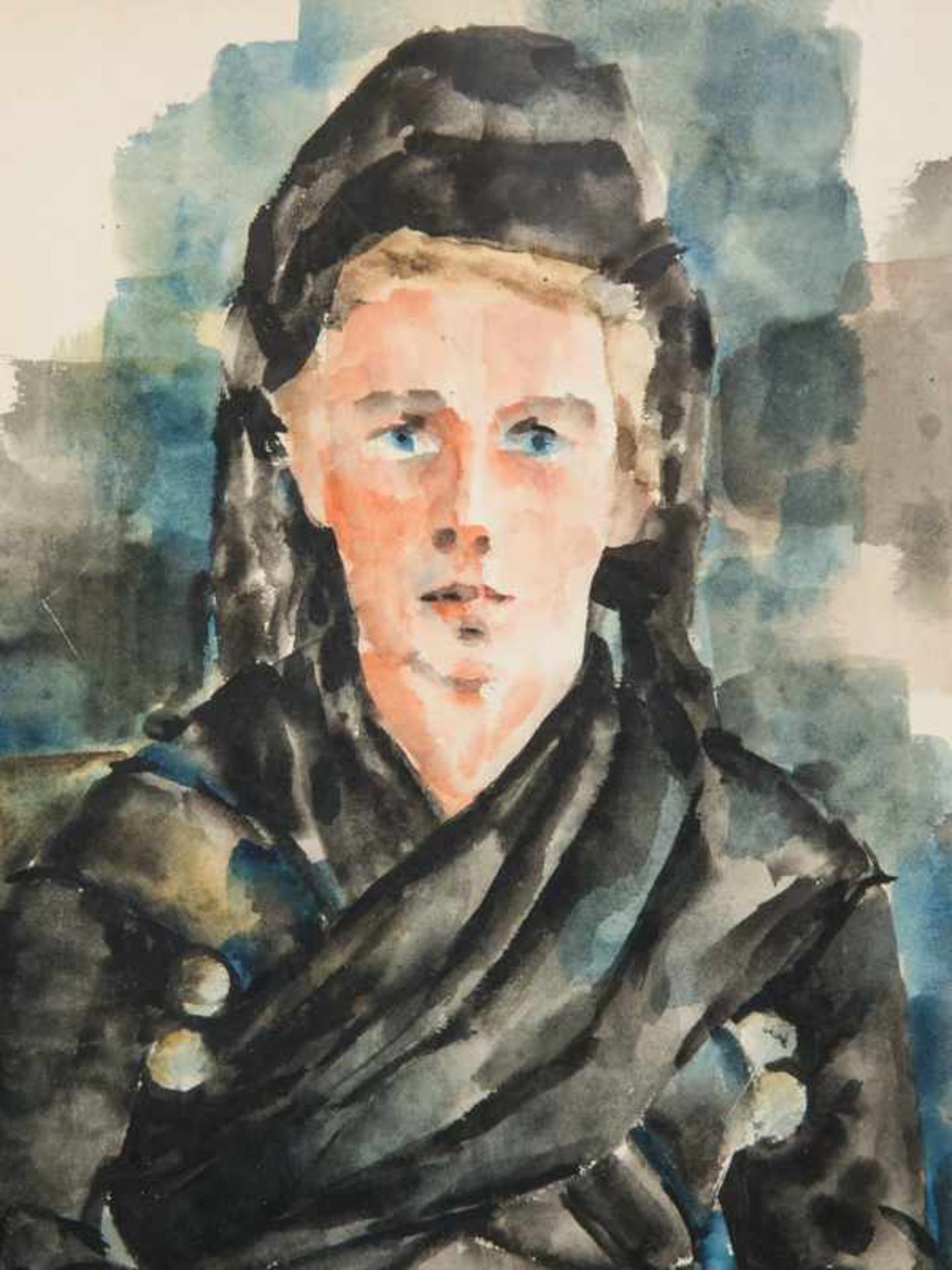 Spanier, Will (1894 - 1957). Aquarell, "Frauenbildnis in norddeutscher (nordfriesischer ?) - Bild 3 aus 8