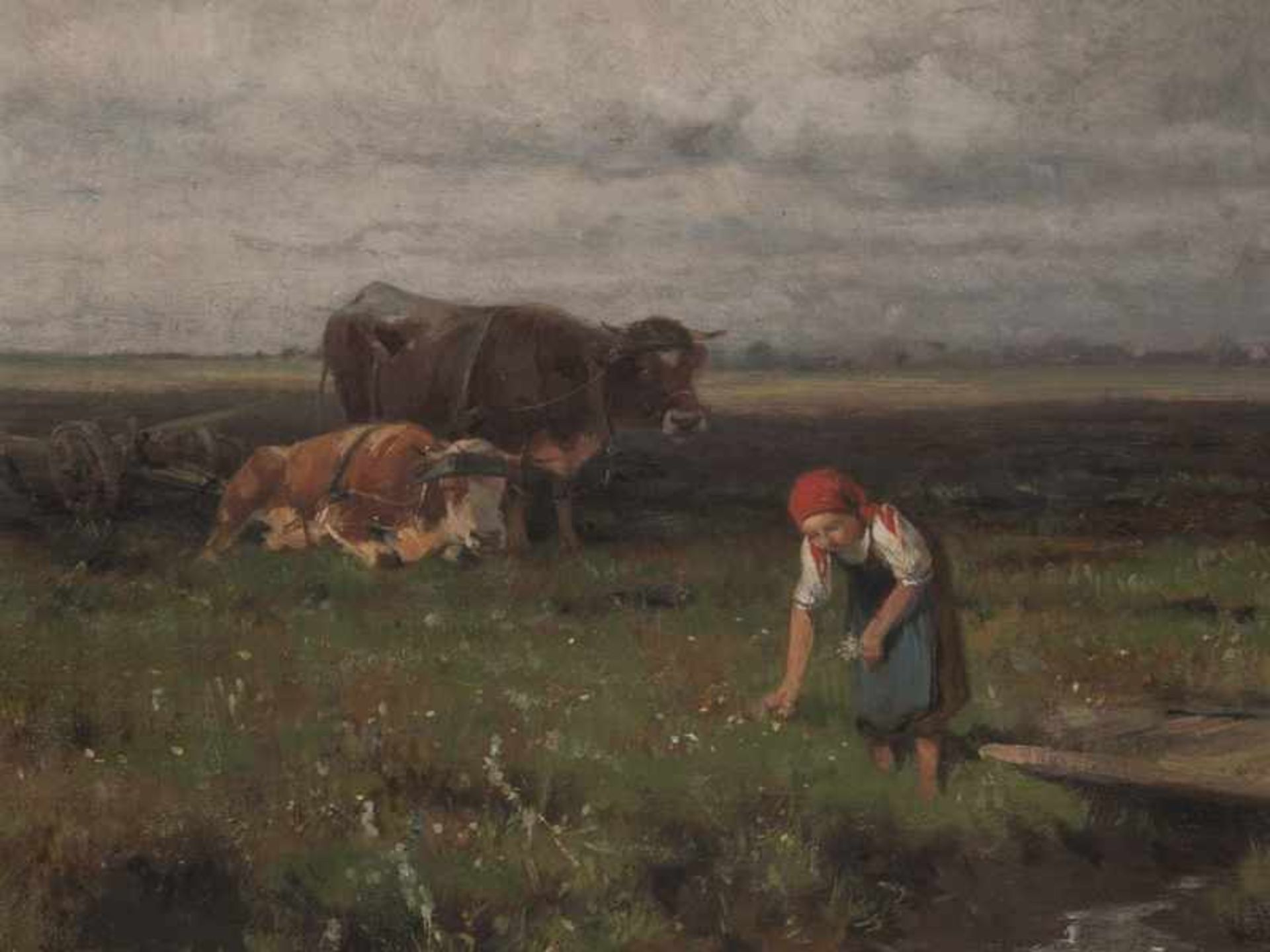 Meissner, Ernst Adolf (1837 - 1902). Öl auf Leinwand; "Rast am Feldrand". Landschaftsmotiv mit - Image 10 of 14