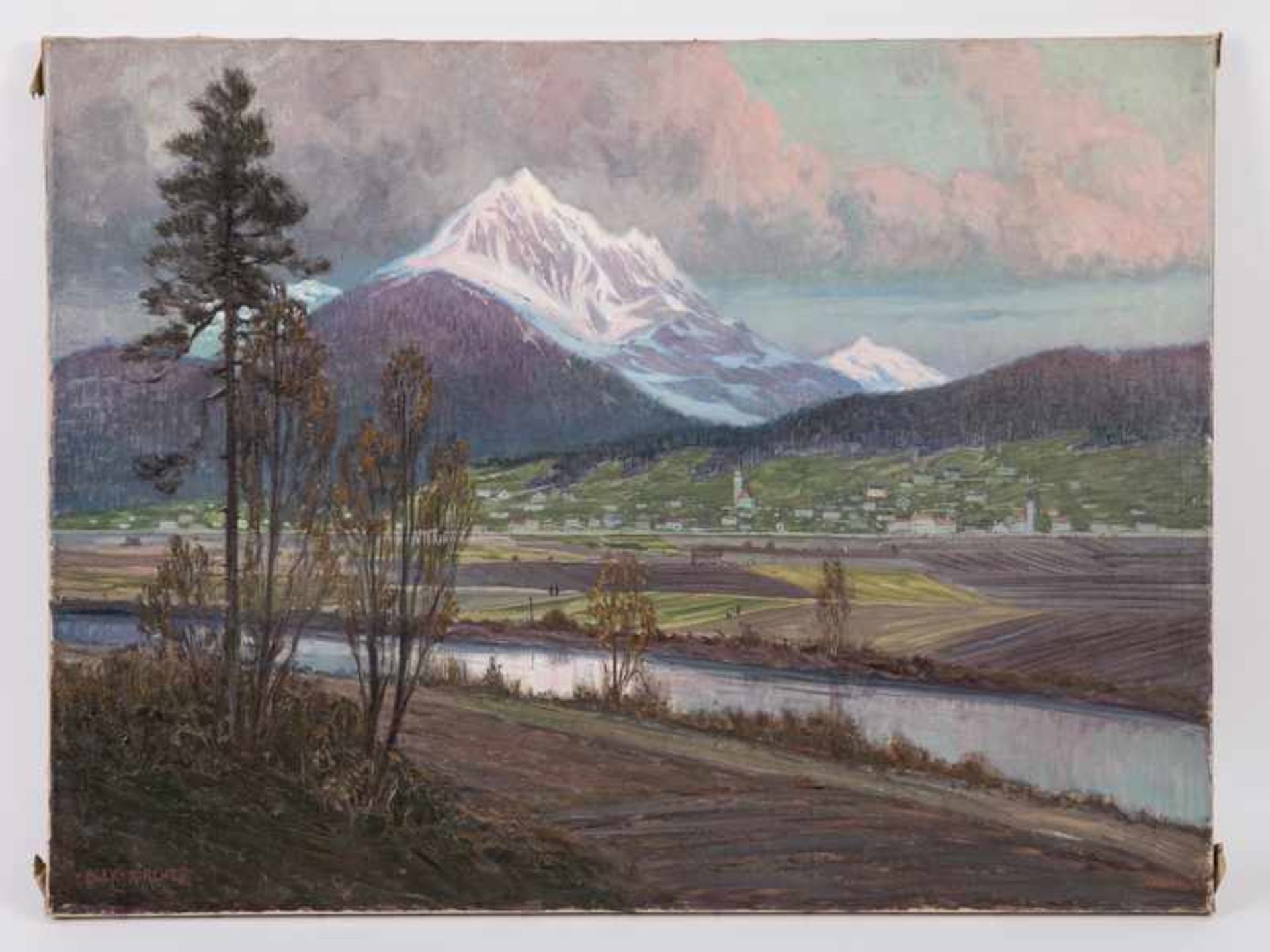 Kircher, Alexander (1867 - 1939). Öl auf Leinwand, "Mittenwald mit Wetterstein". Alpines