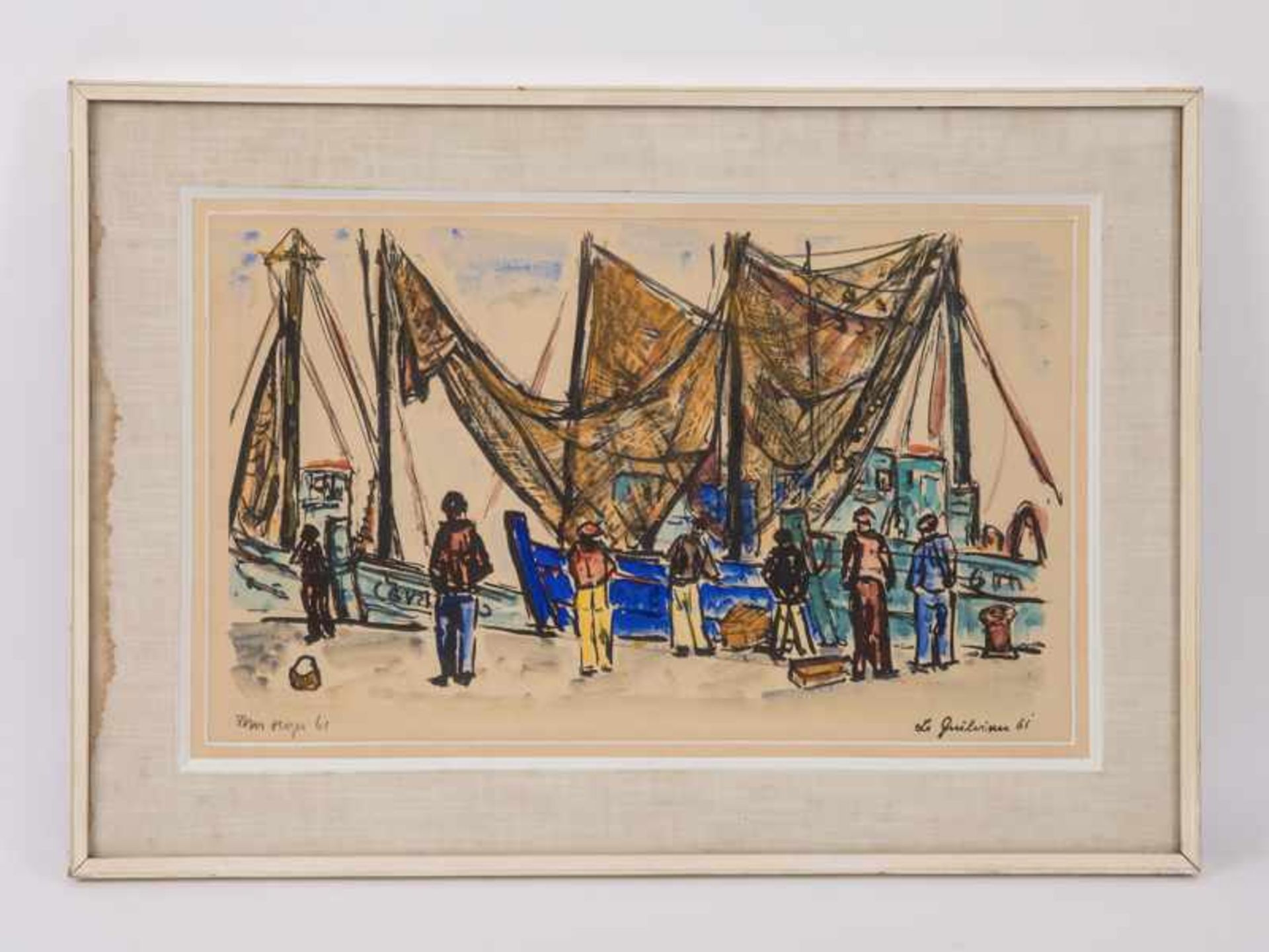 Hops, Tom (1906 - 1976). Farbig aquarellierte Lithographie, "Im Hafen von Le Guilvinec in der - Bild 2 aus 12