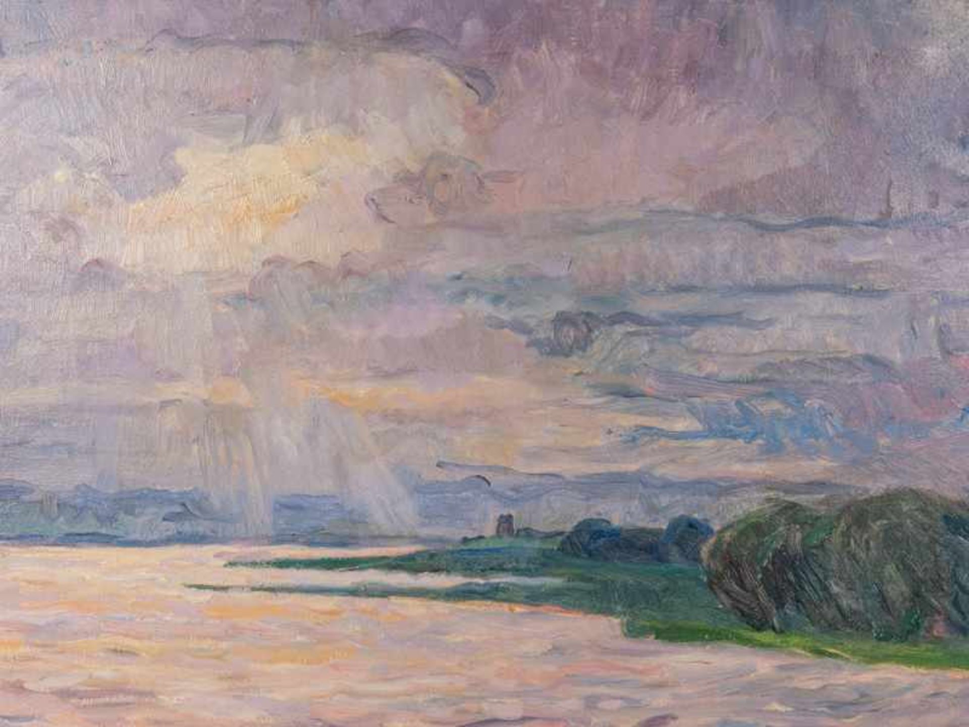 Volkwarth, Hugo (1888 - 1946). Öl auf Leinwand. Norddeutsche Gewässerlandschaft im Sonnenlicht bei - Bild 2 aus 4