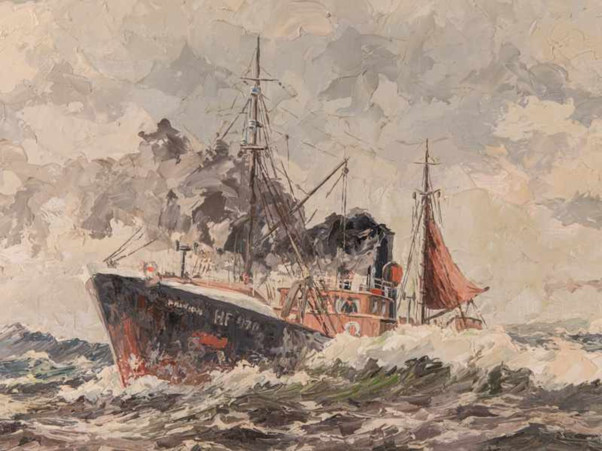 Wenskus, Claus (1891 - 1966). Öl auf Leinwand, "Fischdampfer in.der Nordsee", 1954; in - Bild 2 aus 6