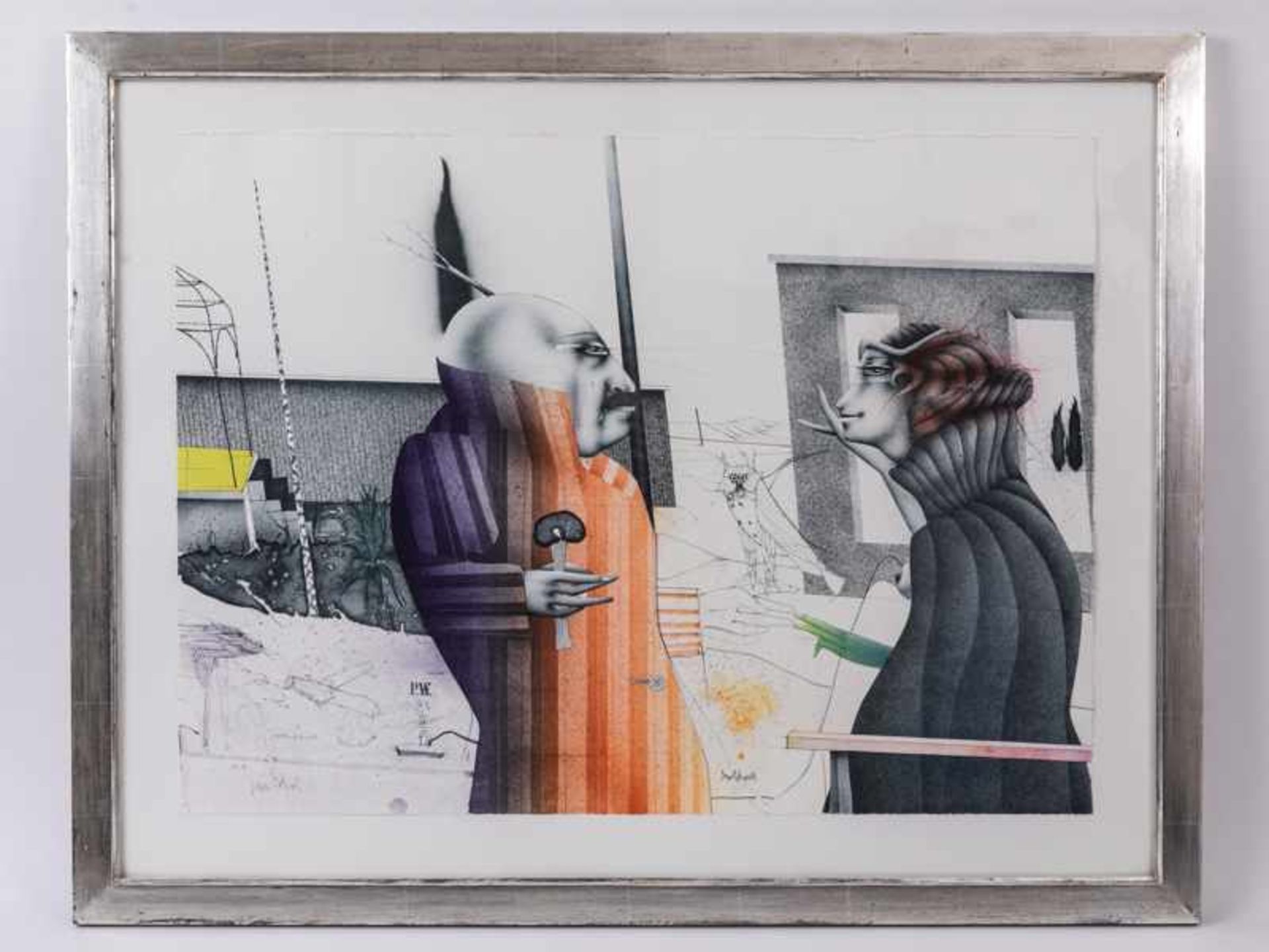 Wunderlich, Paul (1927 - 2010). Farblithographie. "Gartenzaun mit drei Zypressen", surrealistische