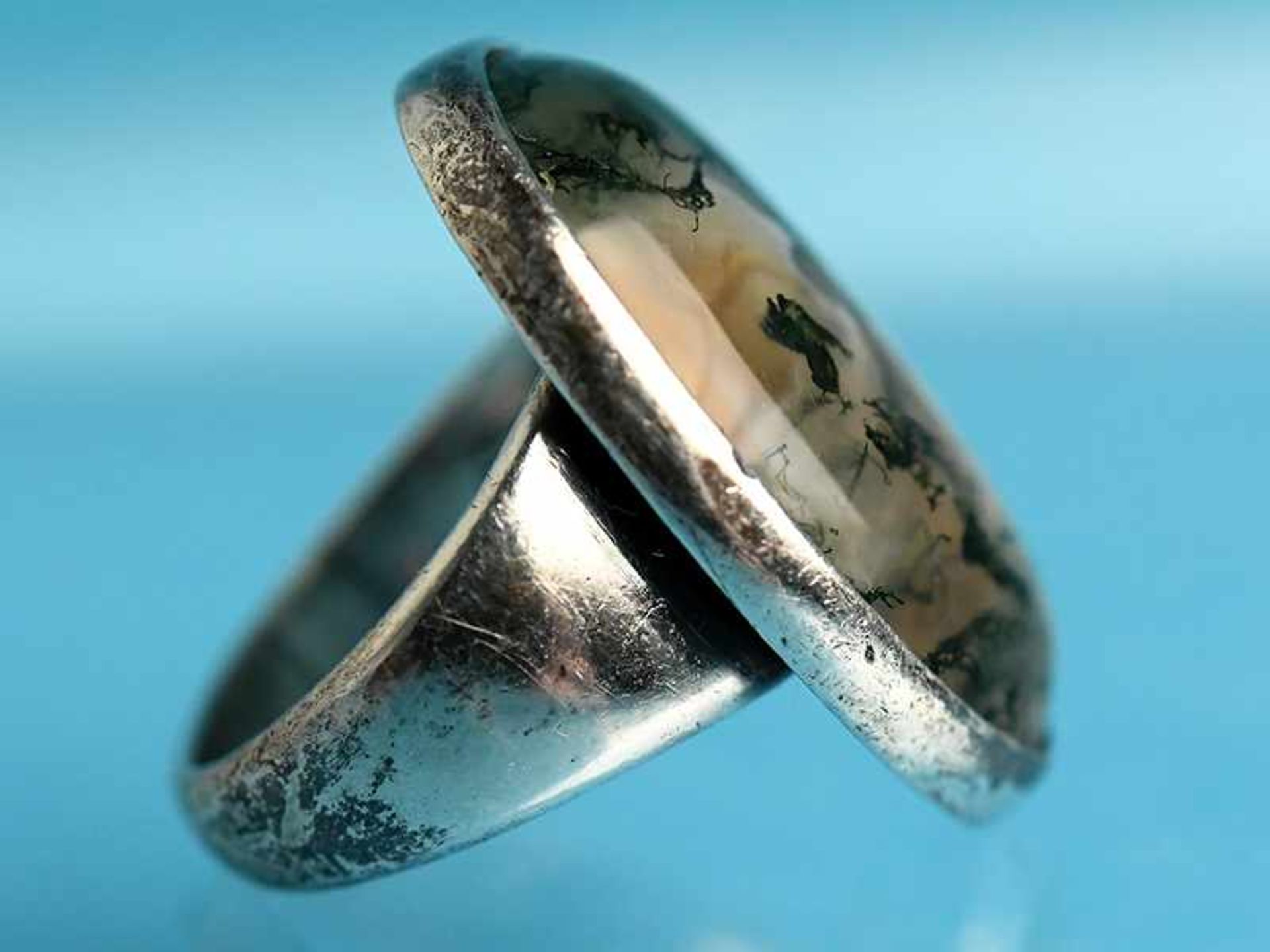 Ring mit Moosachat, bezeichnet Georg Jensen, No. 90G, Dänemark, 20. Jh. 925/- Silber. - Bild 6 aus 8
