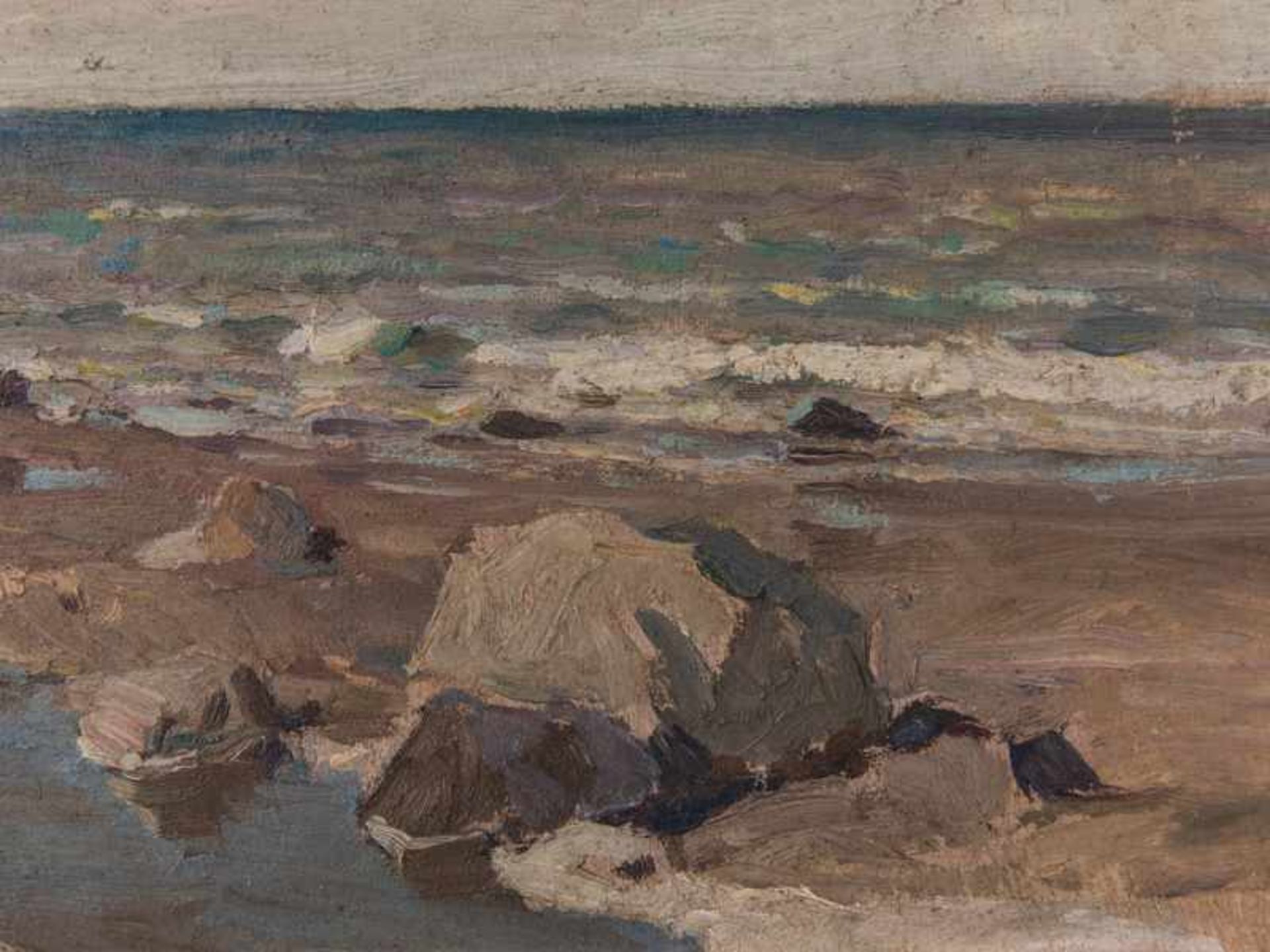 Wilkens, Hugo (1888 - ?). Öl auf Sperrholzplatte. "Am Strand von Arcona (Rügen)"; beidseitig bemalt, - Bild 5 aus 7