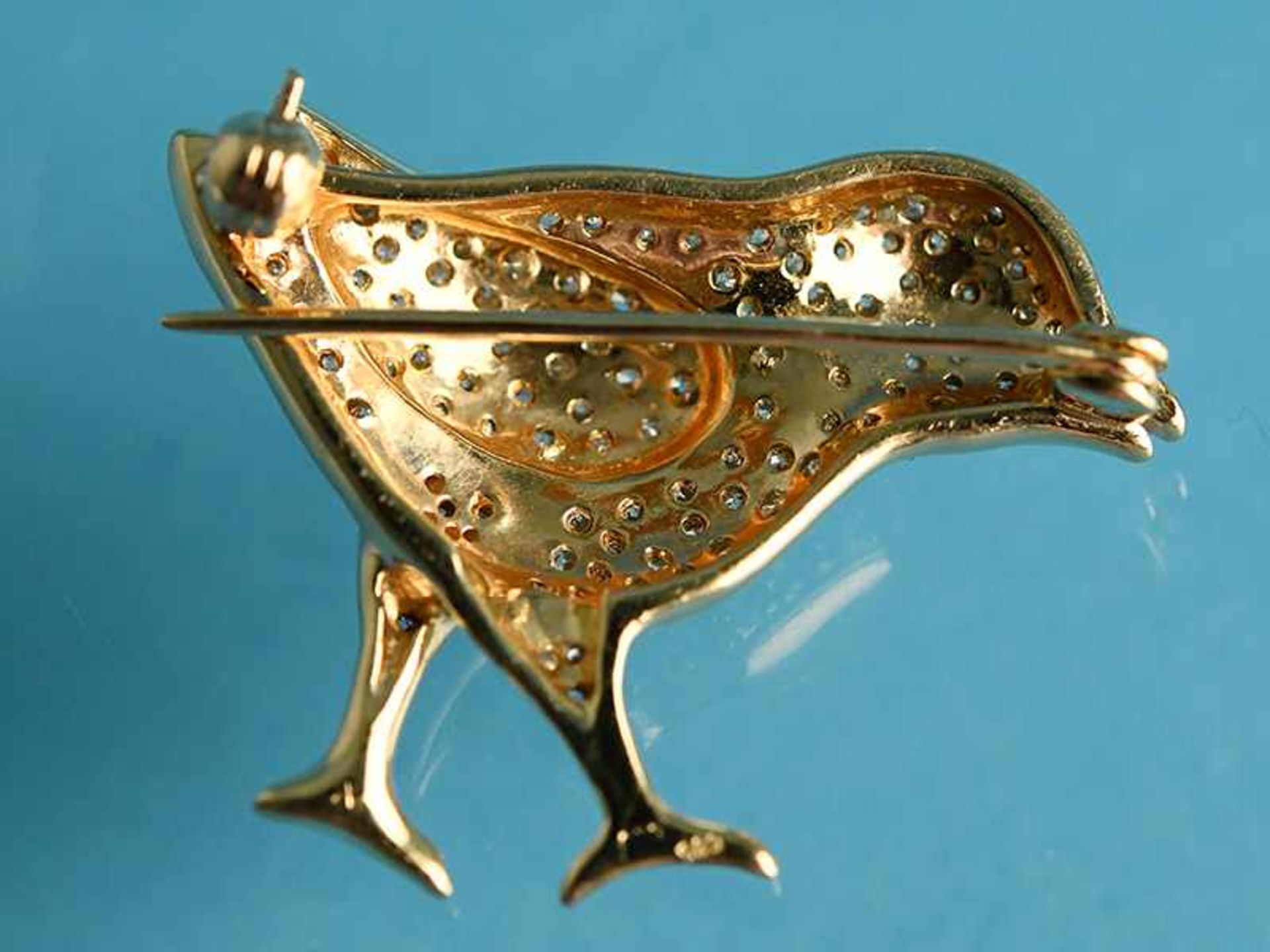 Brosche in Tierform "Spatz" mit Brillanten, zus. ca. 1,3 ct, Juweliersarbeit von 1998 585/- - Bild 2 aus 2