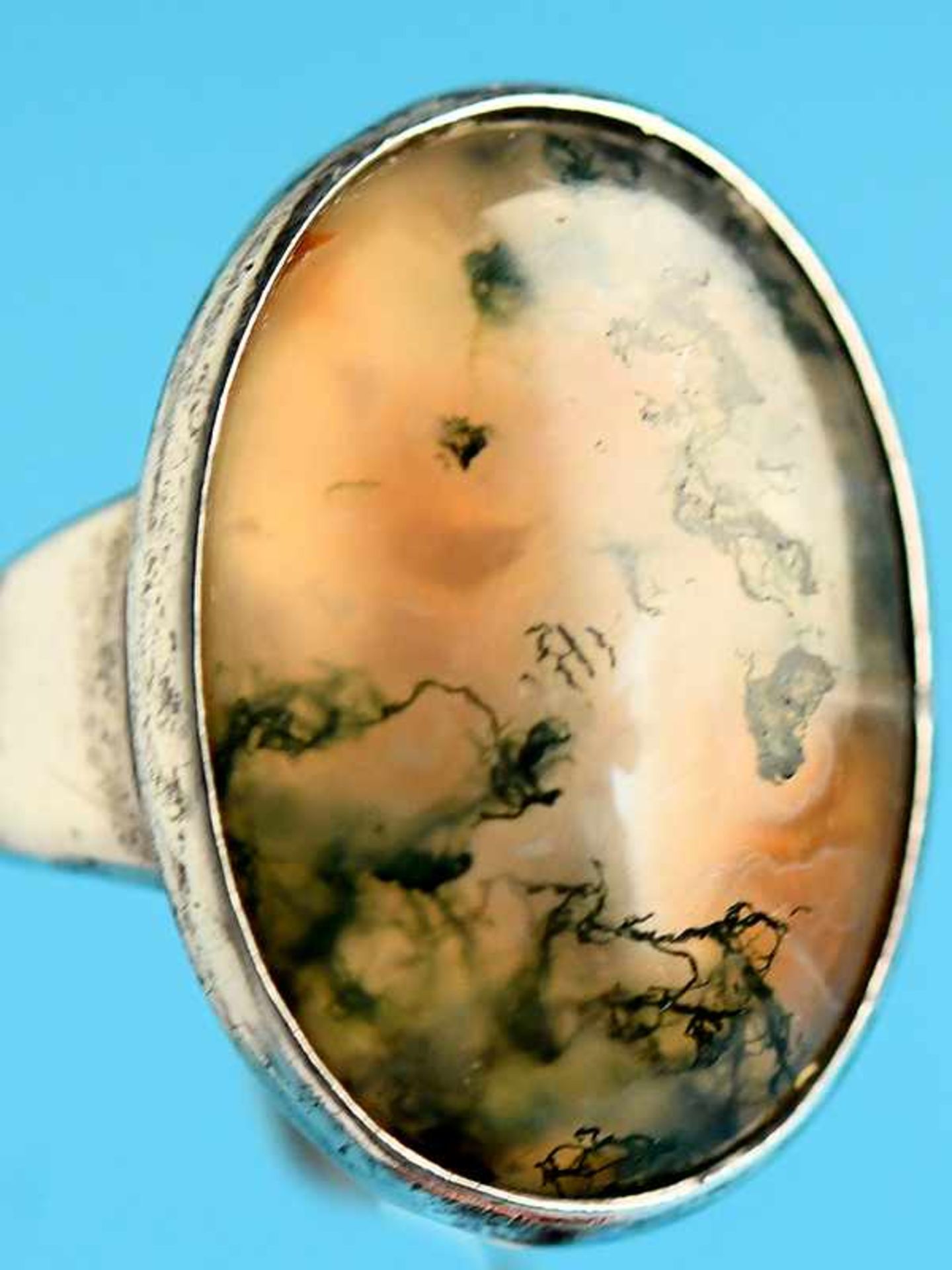 Ring mit Moosachat, bezeichnet Georg Jensen, No. 90G, Dänemark, 20. Jh. 925/- Silber. - Bild 2 aus 8