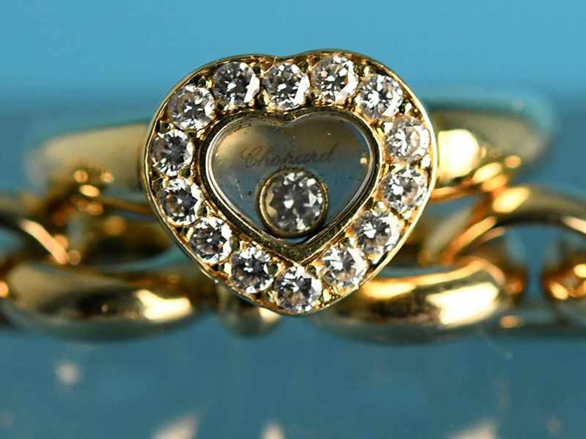 3-tlg. Schmuckgarnitur, Chopard, "Happy Diamonds", Geneve, 20. Jh. 750/-Gelbgold. Original - Bild 7 aus 8