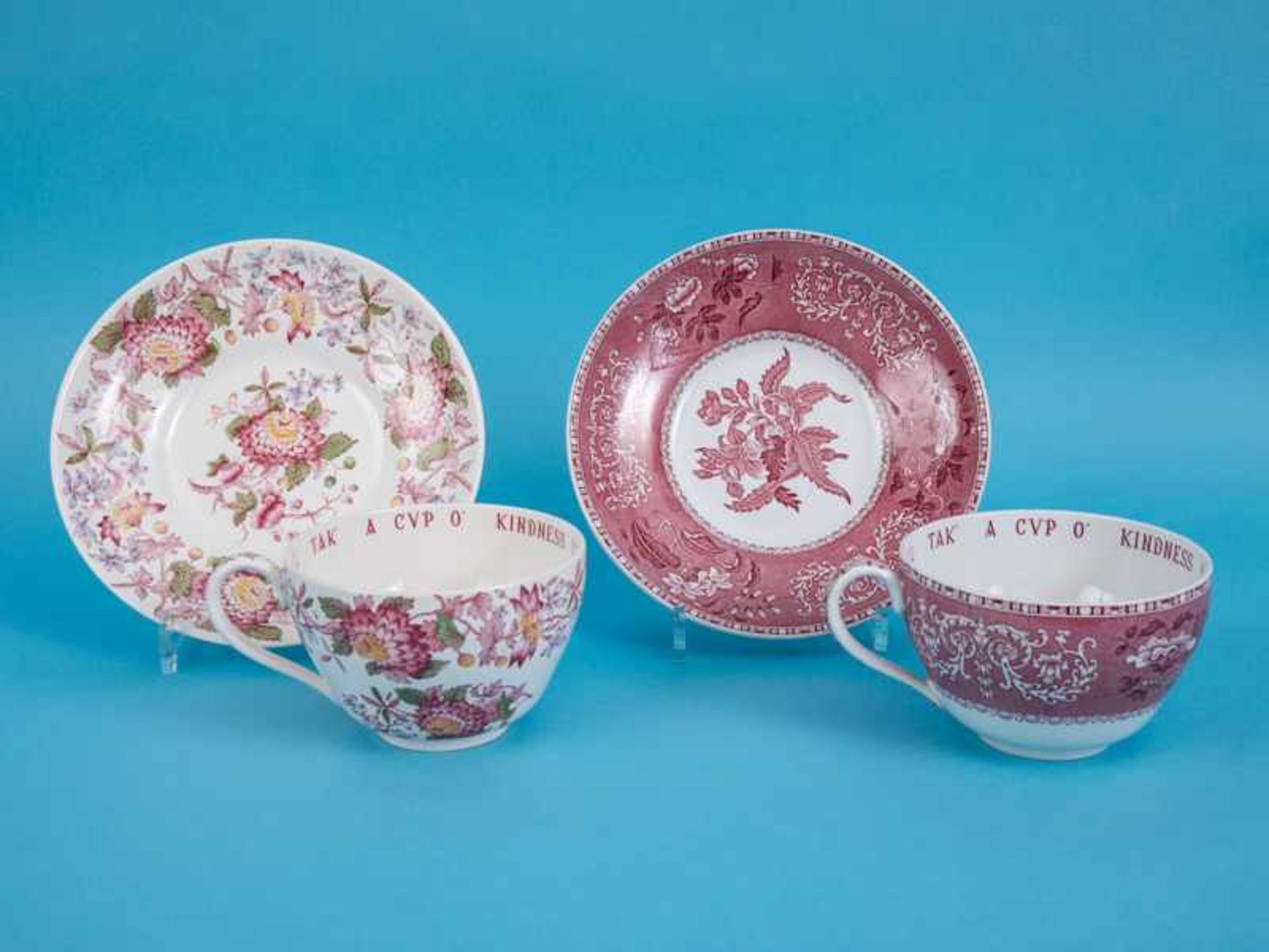 2 Jumbo-Tassen "Pink Camilla"/ "Spode's Aster", Spode Copeland, England, 20. Jh. Steingut mit - Bild 2 aus 3