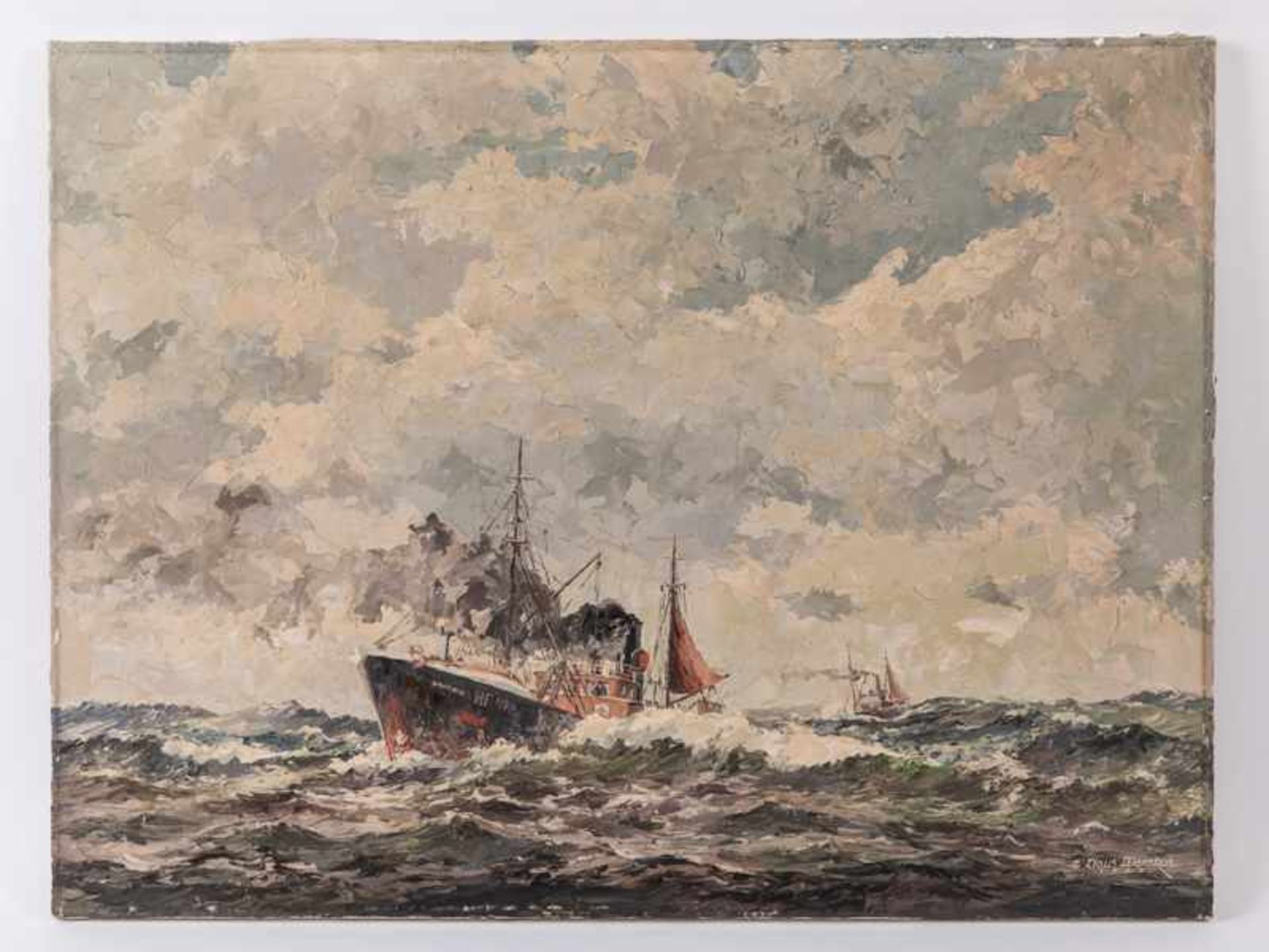 Wenskus, Claus (1891 - 1966). Öl auf Leinwand, "Fischdampfer in.der Nordsee", 1954; in