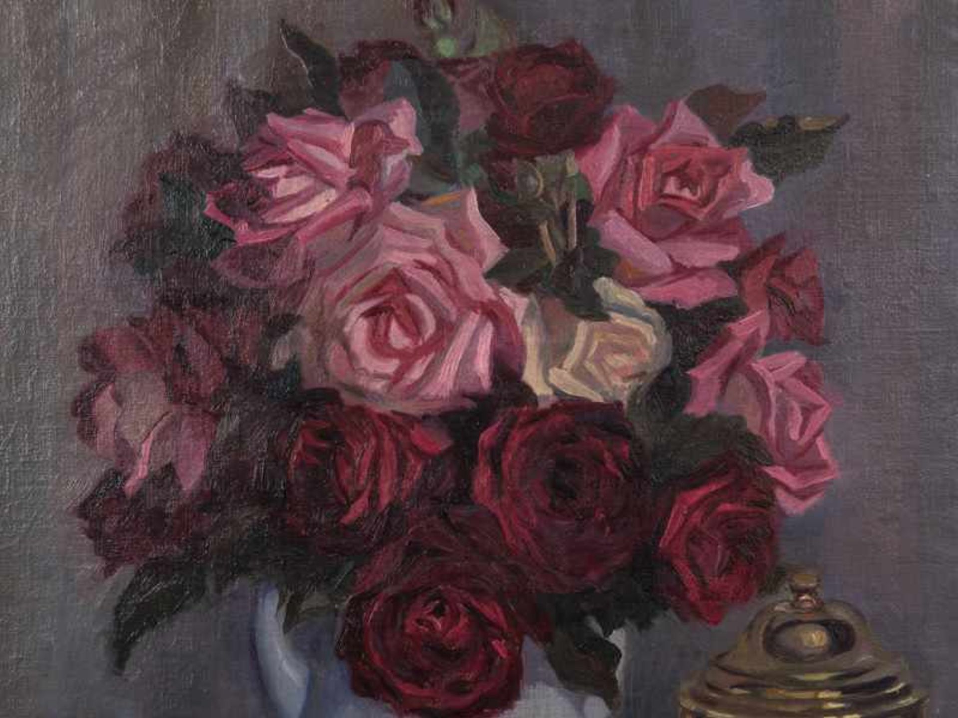 Magerfleisch, Johannes (1885 - 1968). Öl auf Leinwand. "Rosen". Malerisch in überzeugender - Bild 2 aus 6