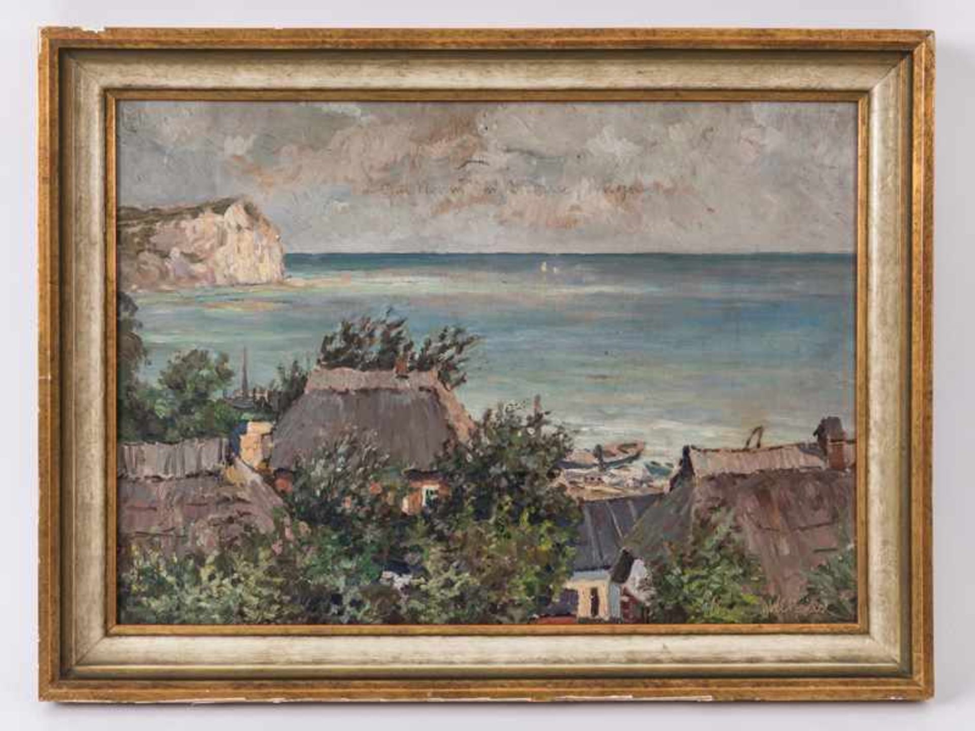 Wilkens, Hugo (1888 - ?). Öl auf Sperrholzplatte. "Am Strand von Arcona (Rügen)"; beidseitig bemalt,