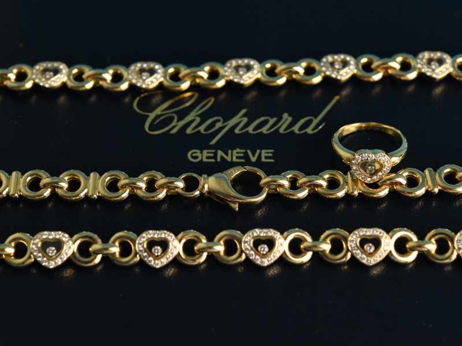3-tlg. Schmuckgarnitur, Chopard, "Happy Diamonds", Geneve, 20. Jh. 750/-Gelbgold. Original - Image 2 of 8