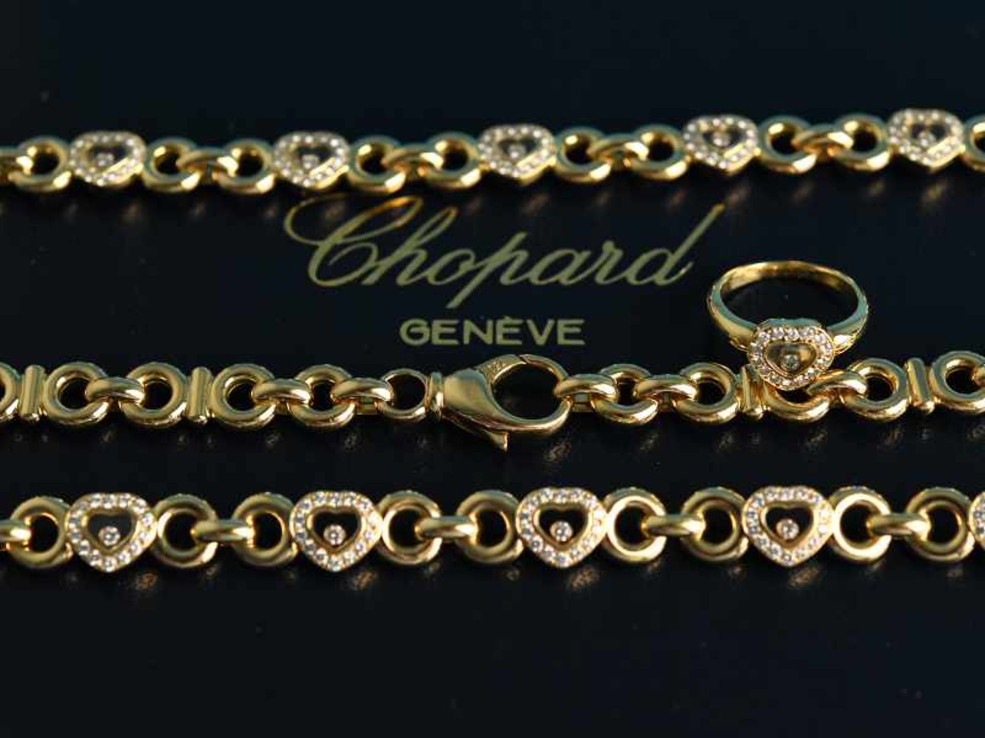 3-tlg. Schmuckgarnitur, Chopard, "Happy Diamonds", Geneve, 20. Jh. 750/-Gelbgold. Original - Bild 2 aus 8