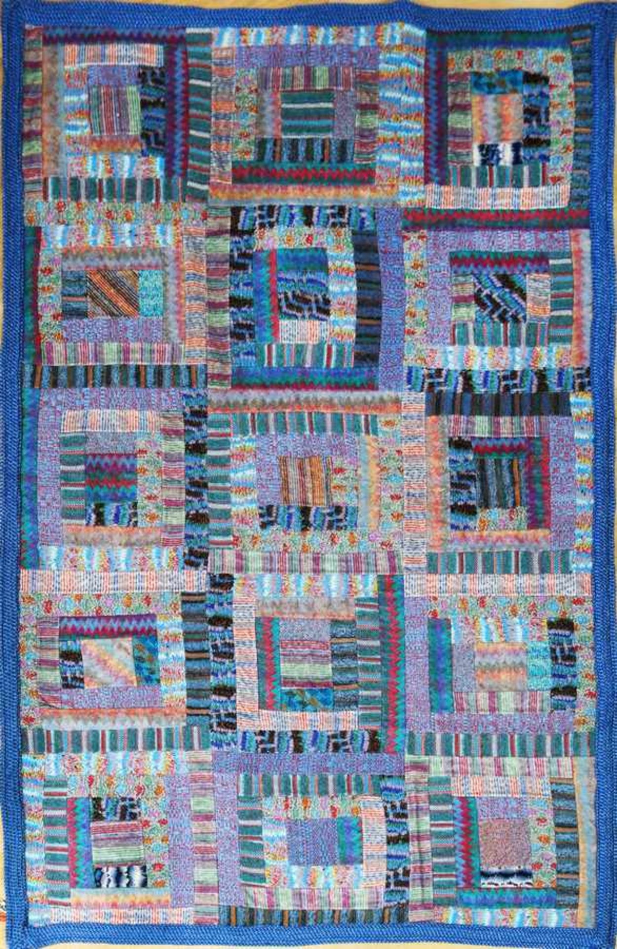 MISSONI Wandteppich Italien, ¨Patchwork¨ (vielfarbig/blau), um 1995, original ¨Missoni¨ Etikett