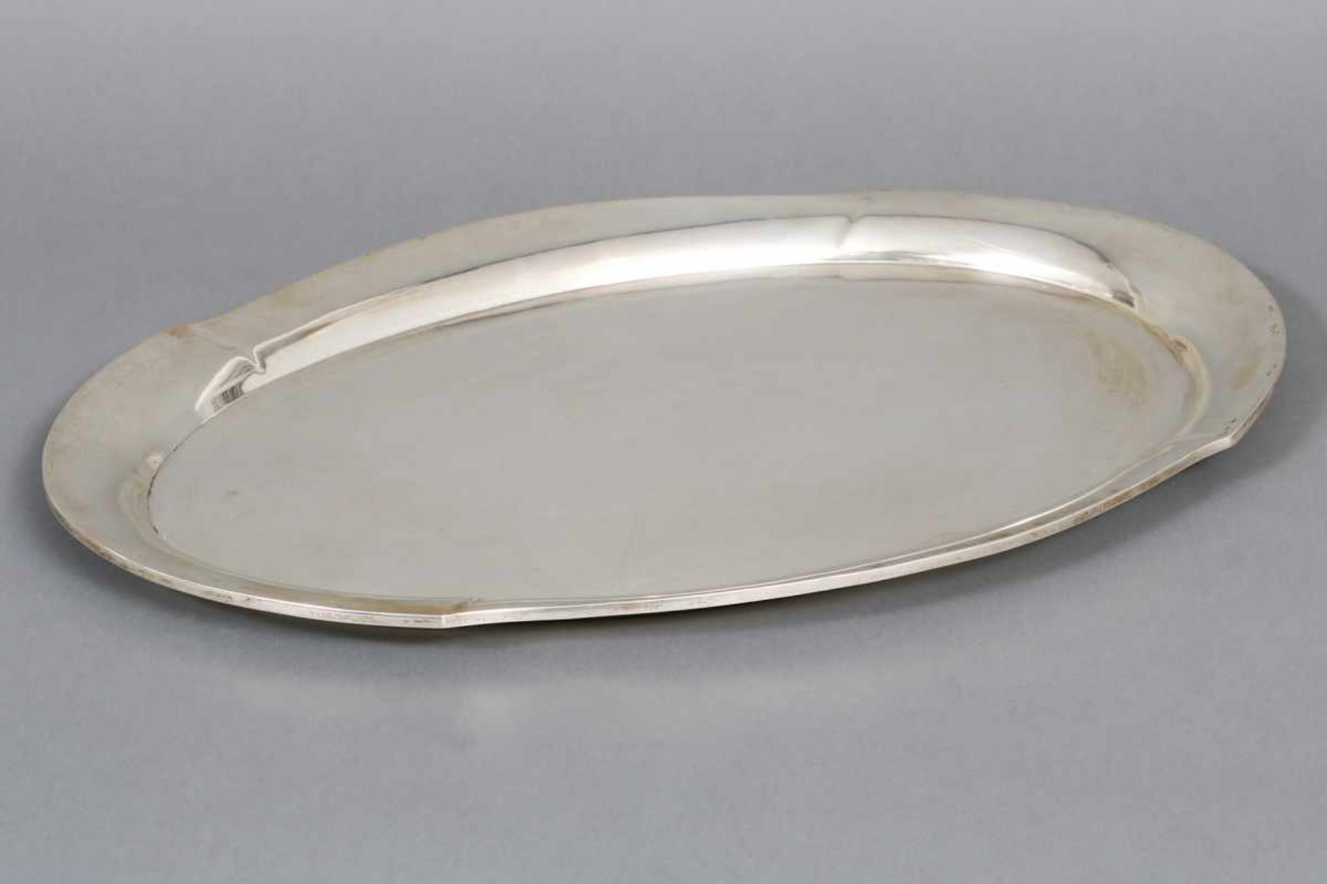 Silber-Tablett 800er Silber, C.E. Keyser, um 1930, oval, ansteigender Rand, leicht passig, L ca.