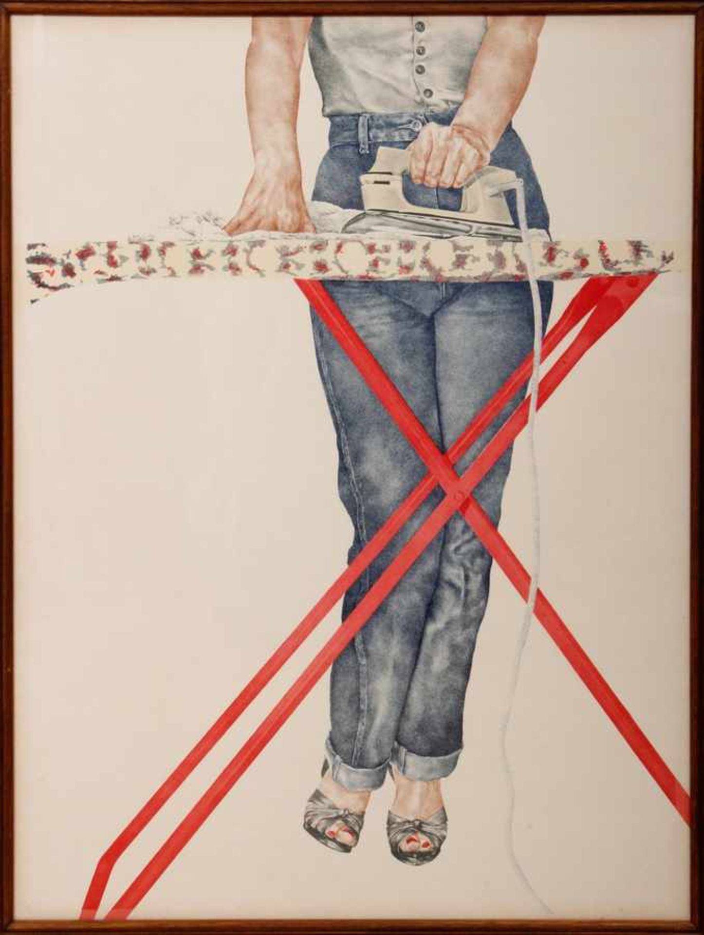 Wohl JANE ANDERSON Farblithographie, ¨Frau beim Bügeln¨, unsigniert, Ex. 12/15, 76x57cm, gerahmt (