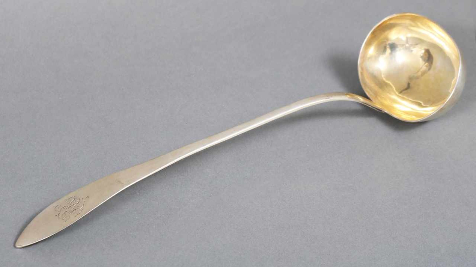Kelle 13 Lot Silber, Empire-Form, dat. 1809, innen vergoldet, spitz zulaufender Griff mit