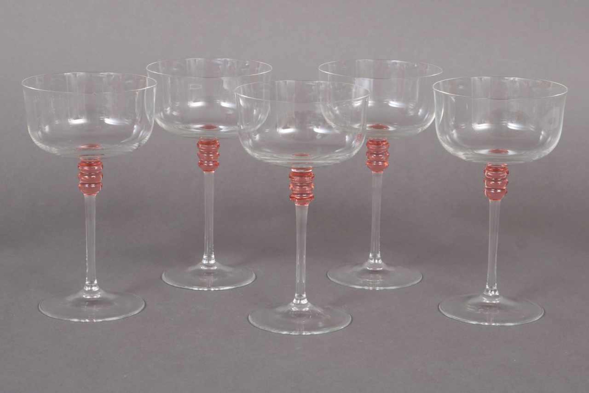 10 Champagnerschalen im Stile des Art Deco farbloses Glas, am Stiel blaue und rosafarbene - Bild 3 aus 3