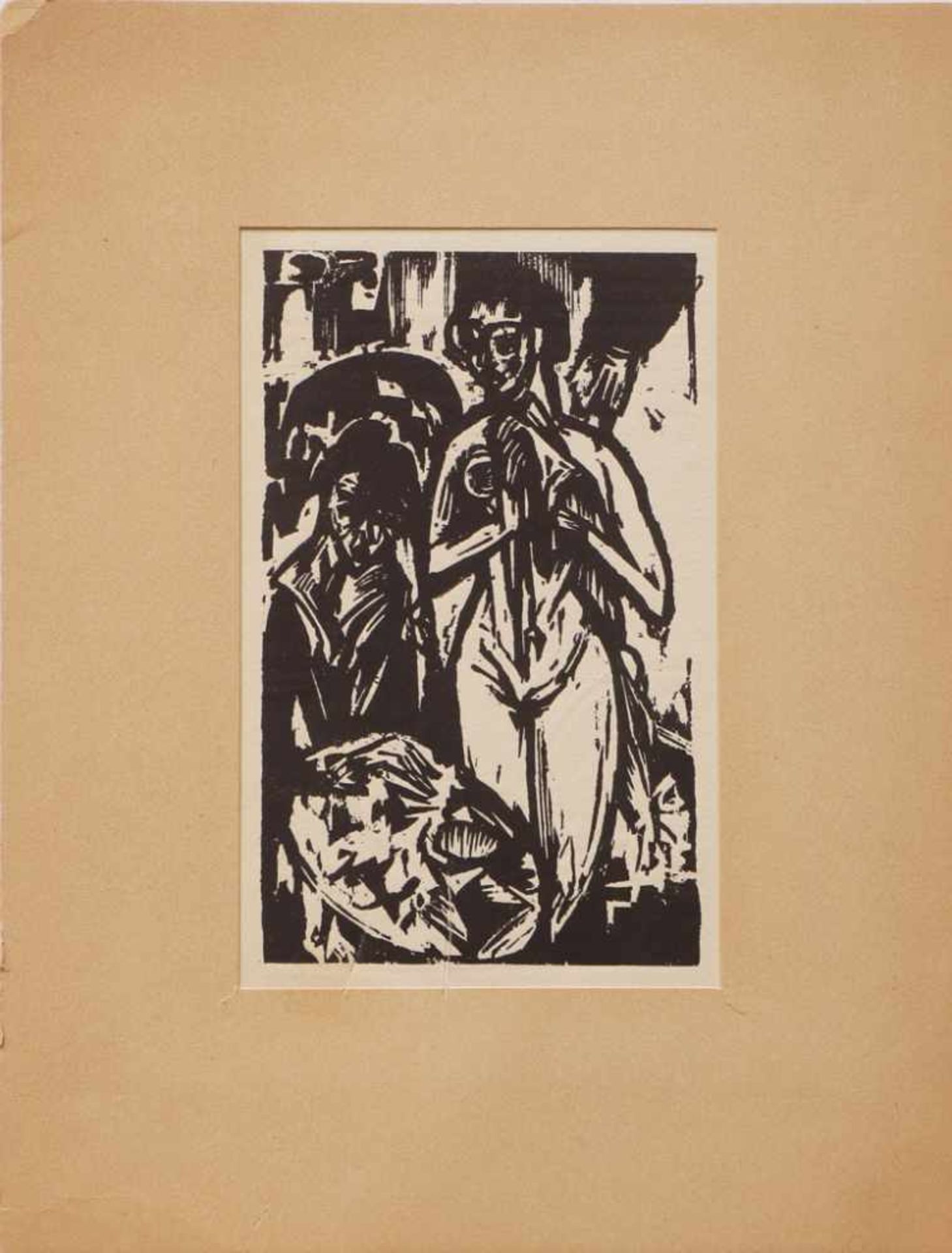 UNBEKANNTER (deutscher) EXPRESSIONIST Holzschnitt ¨Nebst Krippe stehende Figuren¨, um 1920,