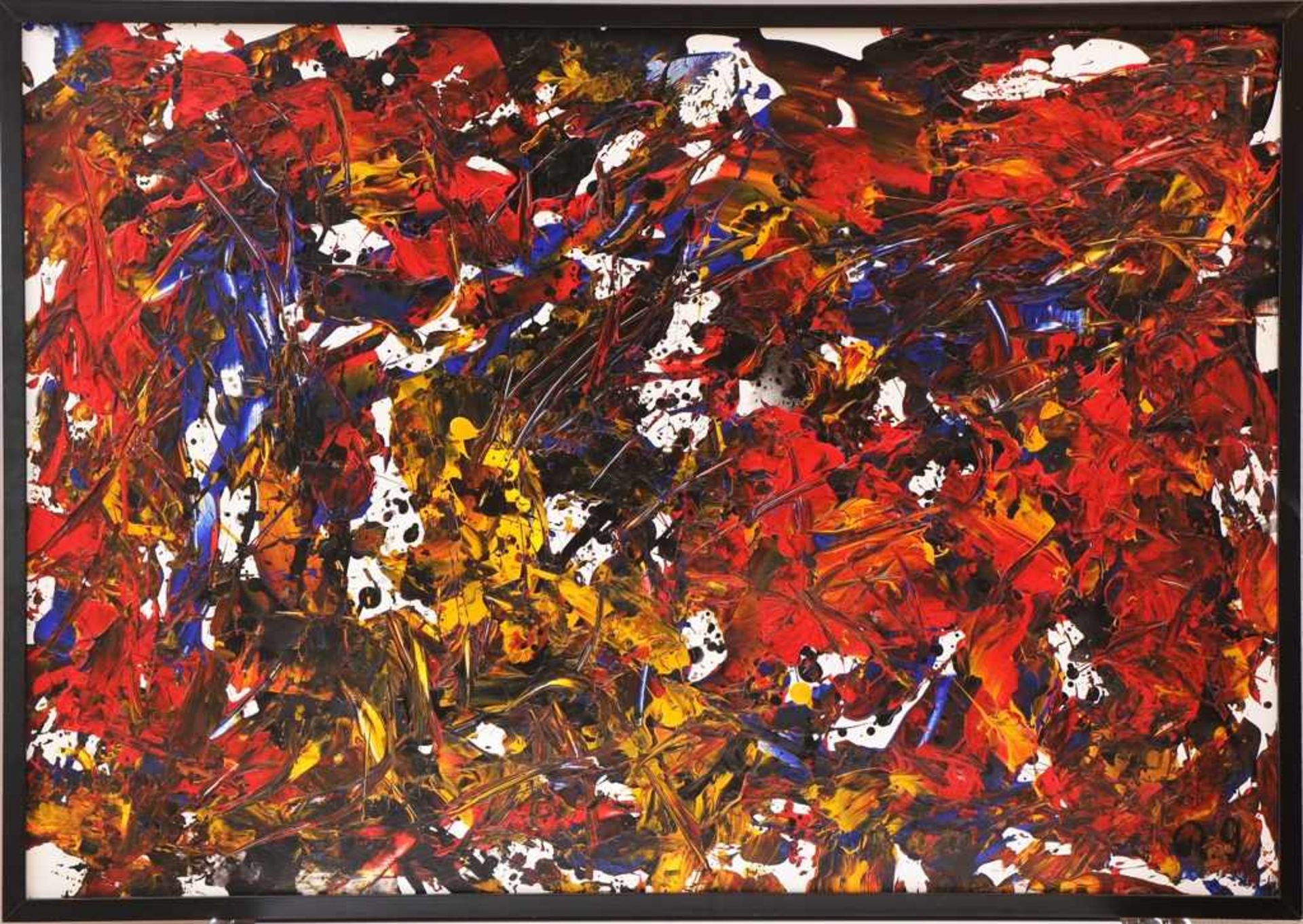 RAINER GERNERT (geb. 1948, Hamburger Künstler) Öl auf Platte, ¨Informelle Komposition in rot-gelb-