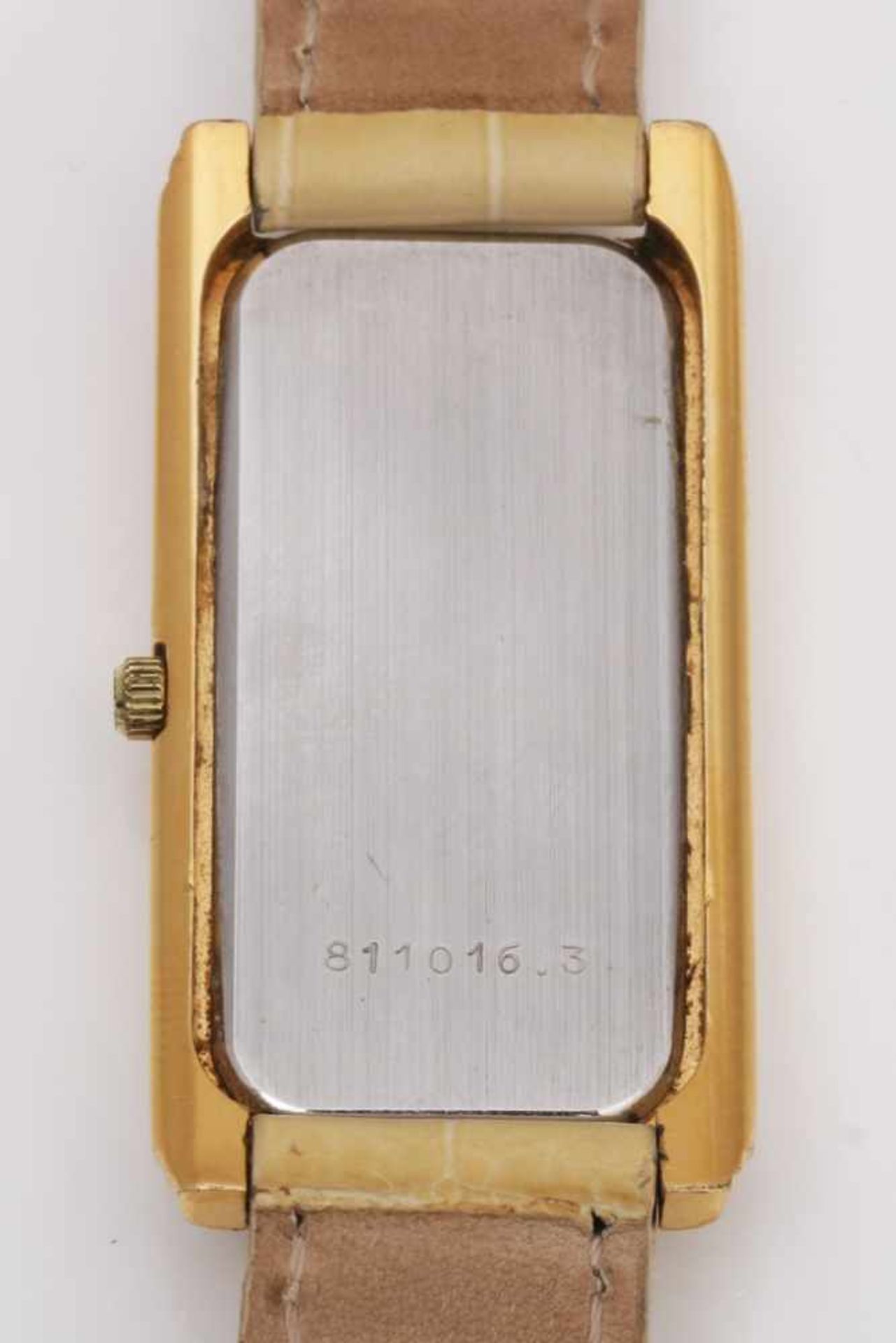 OBREY (Paris) Armbanduhr im Stile des Art Deco vergoldetes, leicht konkaves Gehäuse (ca. 4x2cm) in - Image 2 of 2