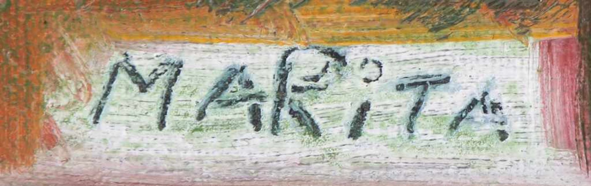 UNBEKANNTE zeitgenössische MALERIN Öl auf Leinwand, ¨Abstrakte Komposition eines Gesichtes¨, unten - Bild 2 aus 2