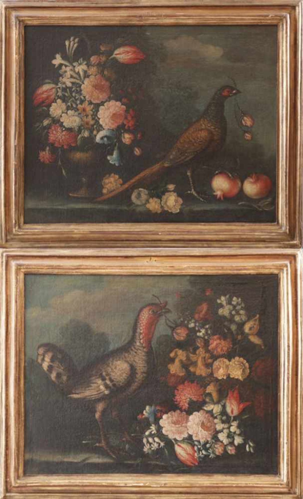 UNBEKANNTER KÜNSTLER des 17. Jahrhunderts Paar Gemälde, Öl auf Leinwand (doubliert), ¨Vögel nebst