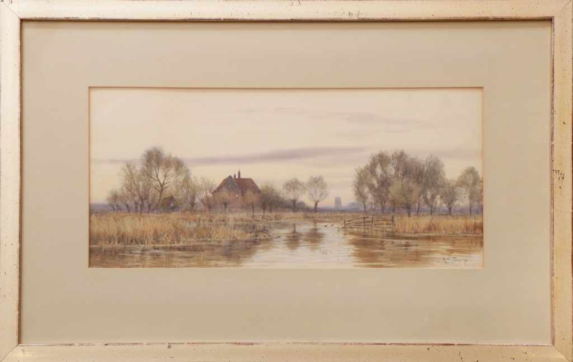 ROBERT WINCHESTER FRASER (1848-1906) Aquarell auf Papier, ¨Landschaft mit Weiden, im Hintergrund