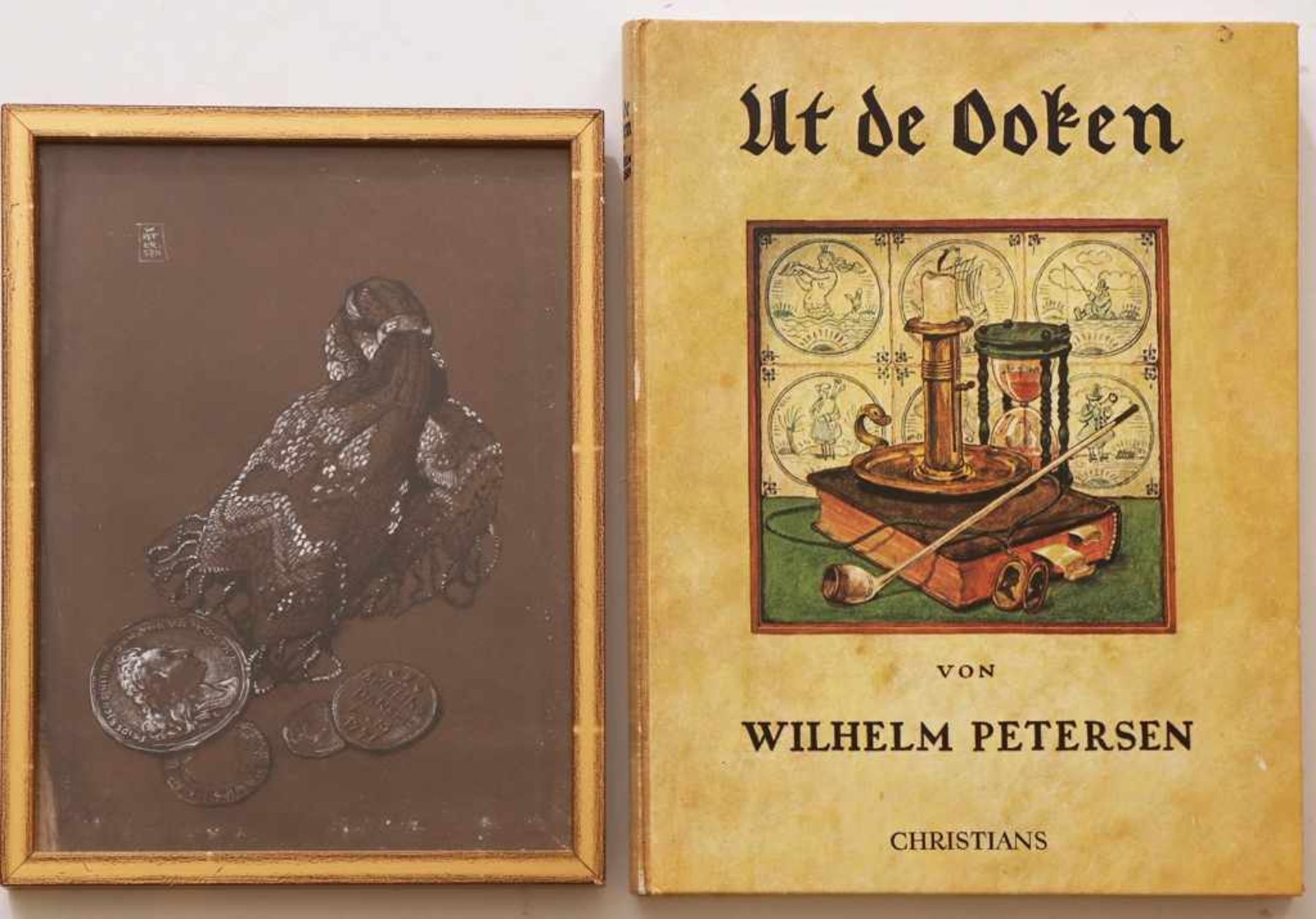 WILHELM PETERSEN (1900-1987) Tuschezeichnung mit Weißhöhung, ¨Dänische Münzen¨, oben links signiert,