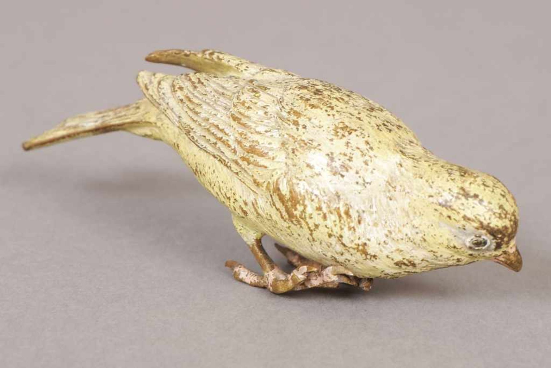 Wiener Bronze, ¨Vogel¨ naturalistische Temperastaffage (gelb-beige), um 1900, L ca. 12cm, - Image 2 of 2