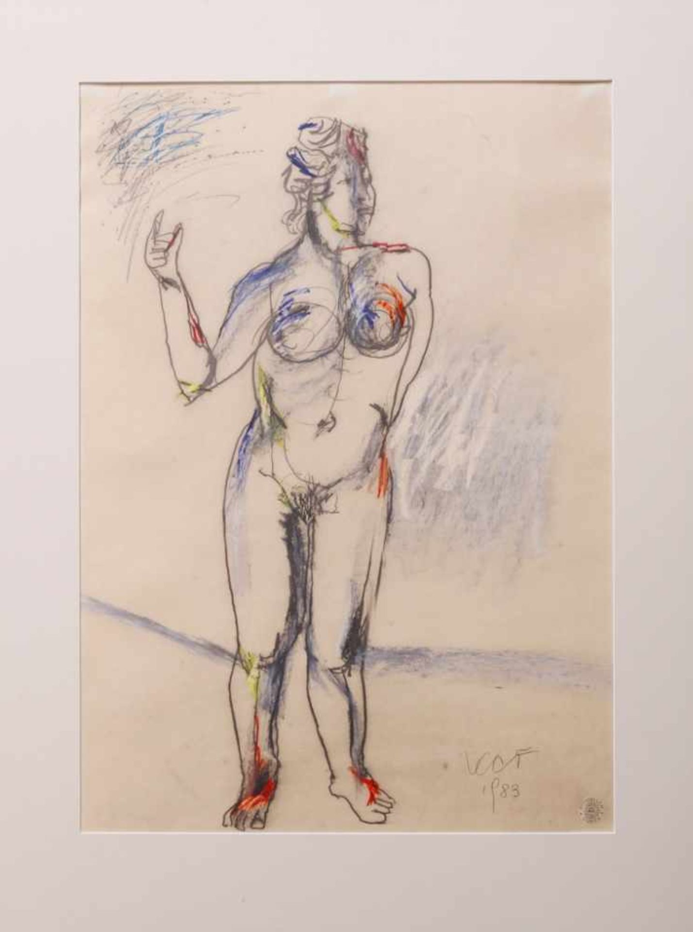 KARL ANTON FLECK (1928 Wien-1983 ebenda) Mischtechnik auf Papier, ¨Stehender weiblicher Akt mit