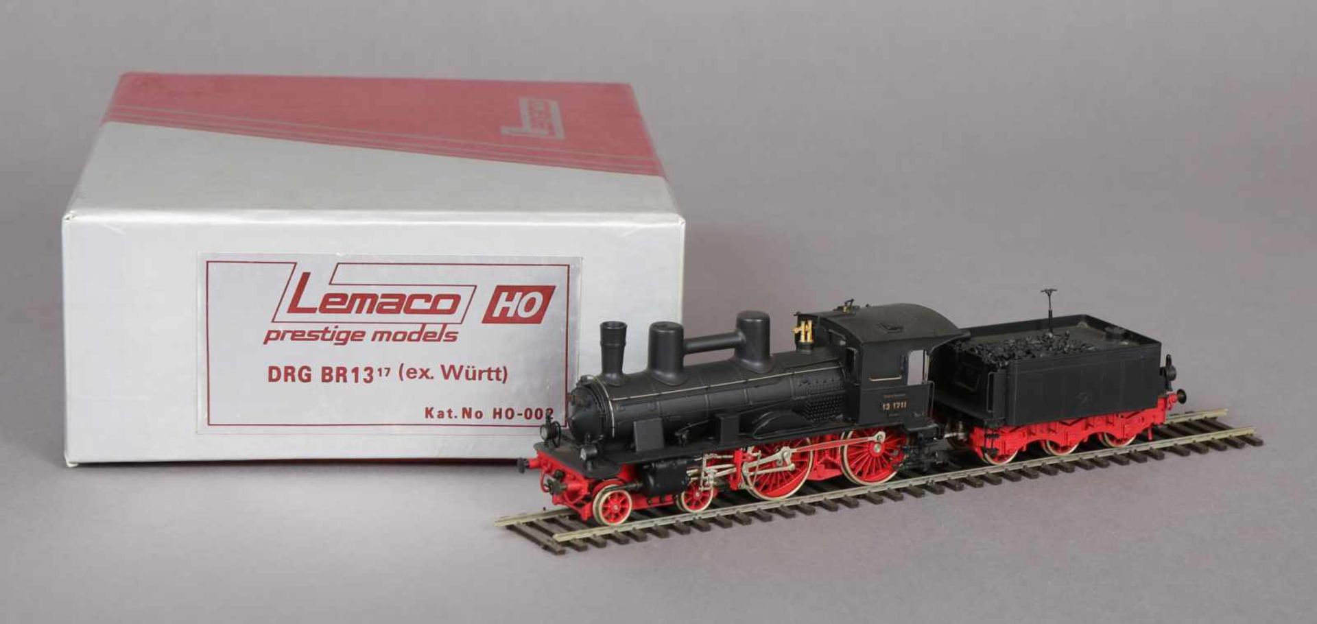 Lemaco Modell-Lok mit Tender Spur HO, Modell DRG BR 13 17 (ex-Württ.), Ausführung Schwarz-rot,