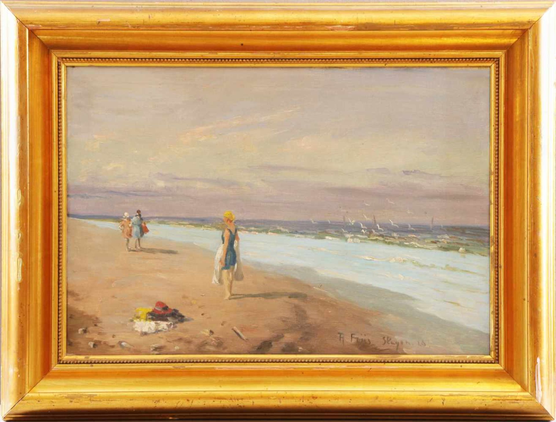 THEODOR FRIIS (1879-1959, dänischer Maler) Öl auf Leinwand, ¨Damen am Strand¨, unten rechts