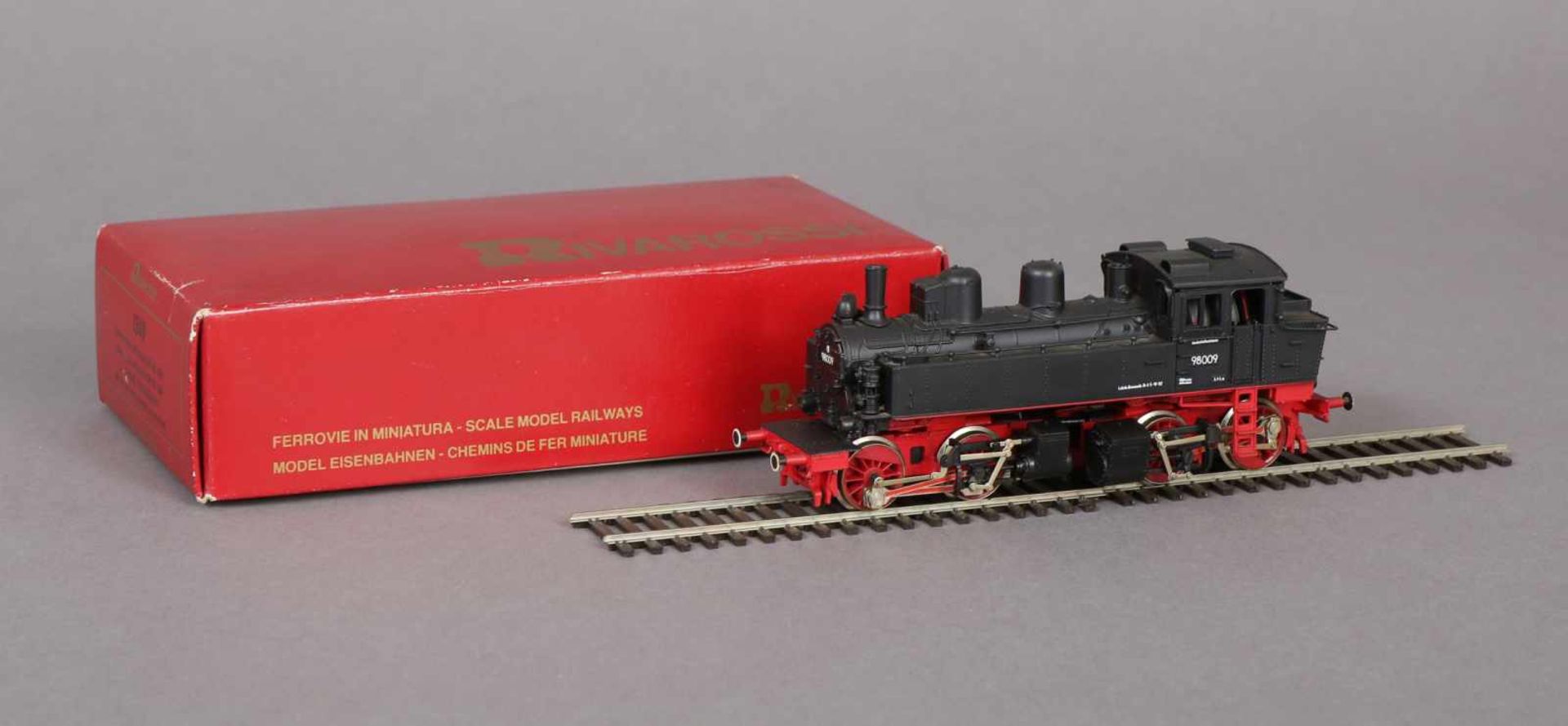 Rivarossi Modell-Lok Modell BR 98 009 DR, 1340, Spur HO, schwarz-rote Ausführung, in original Box,