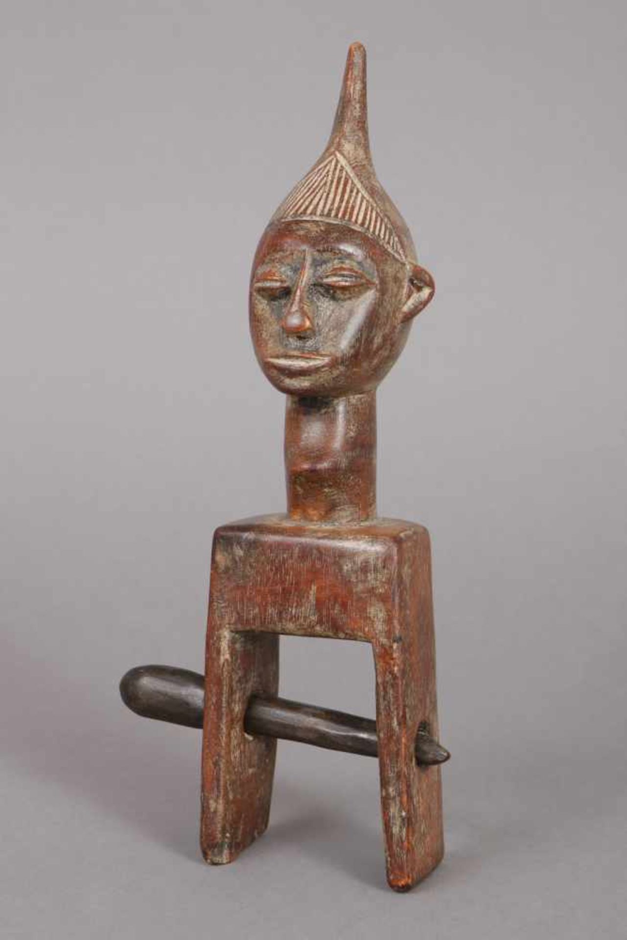 Afrikanische Webrolle der Baule Elfenbeinküste, mit Staffage ¨Kopf eines Afrikaners¨, H ca. 20cm