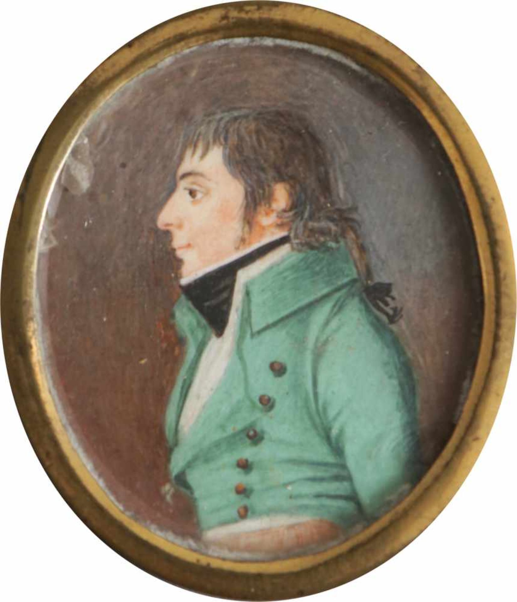 Miniatur ¨Profilporträt eines Herren in grüner Uniform-Jacke¨ unbekannter Künstler, napoleonische