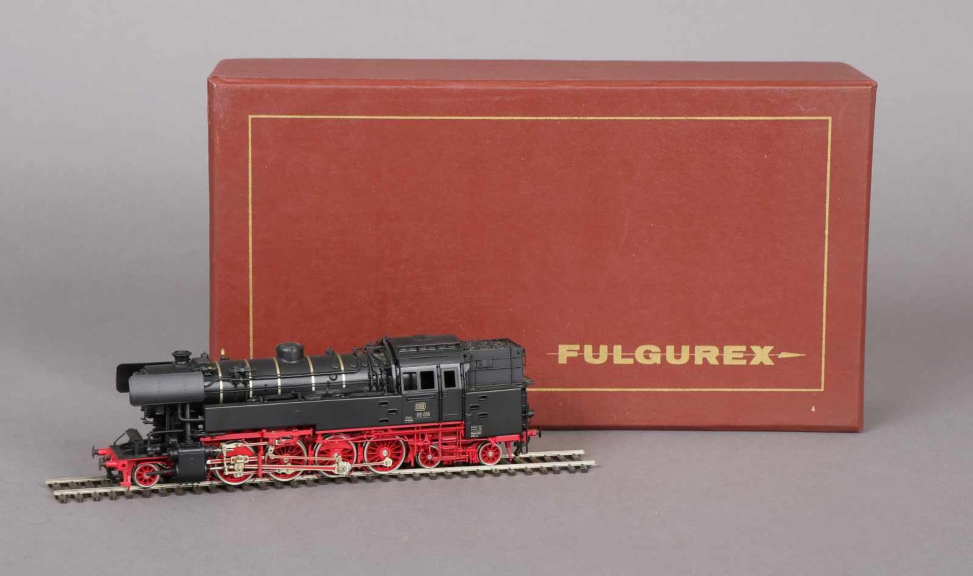 Fulgurex Modell-Lok Modell 65 018, Spur HO, Messing, Handarbeit, Ausführung schwarz-rot, in original