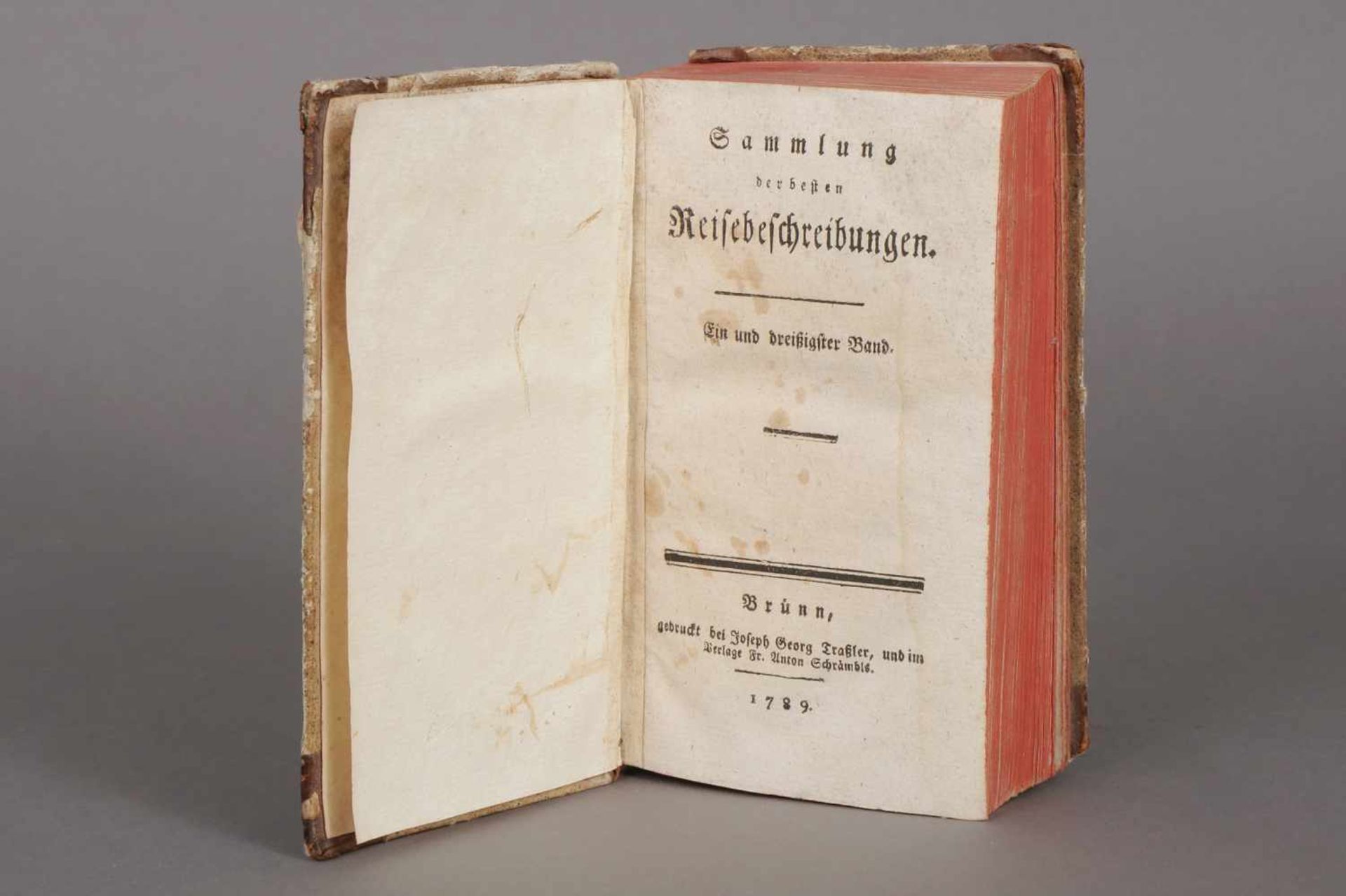 Buch ¨Sammlung der besten Reisebeschreibungen¨ Brünn, 1789, gedruckt bei Joseph Traßler,