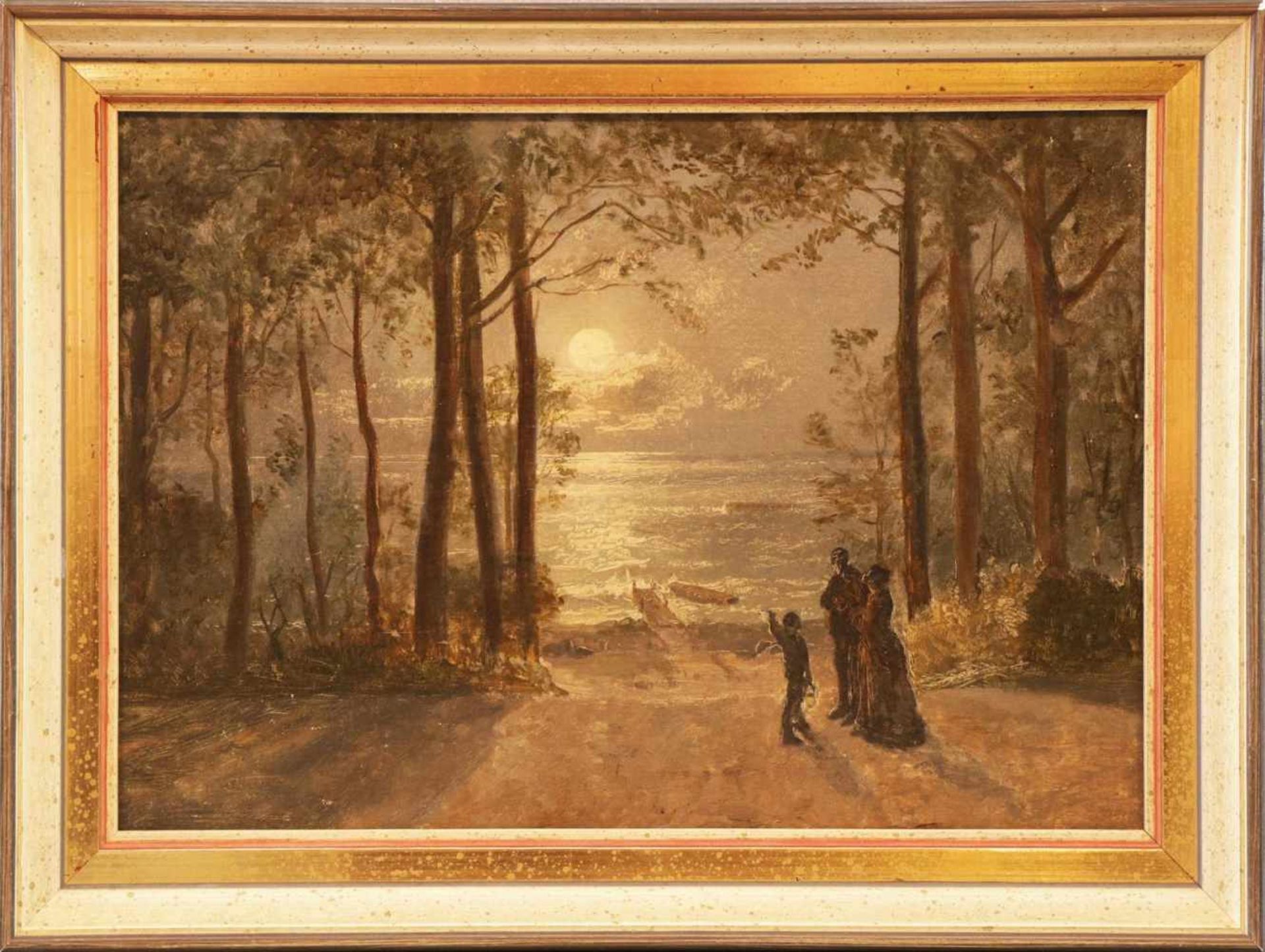 ANONYMÖl auf Malpappe, im Stile Peder Balke, ¨Figuren in Uferlandschaft im Mondlicht¨, ca.