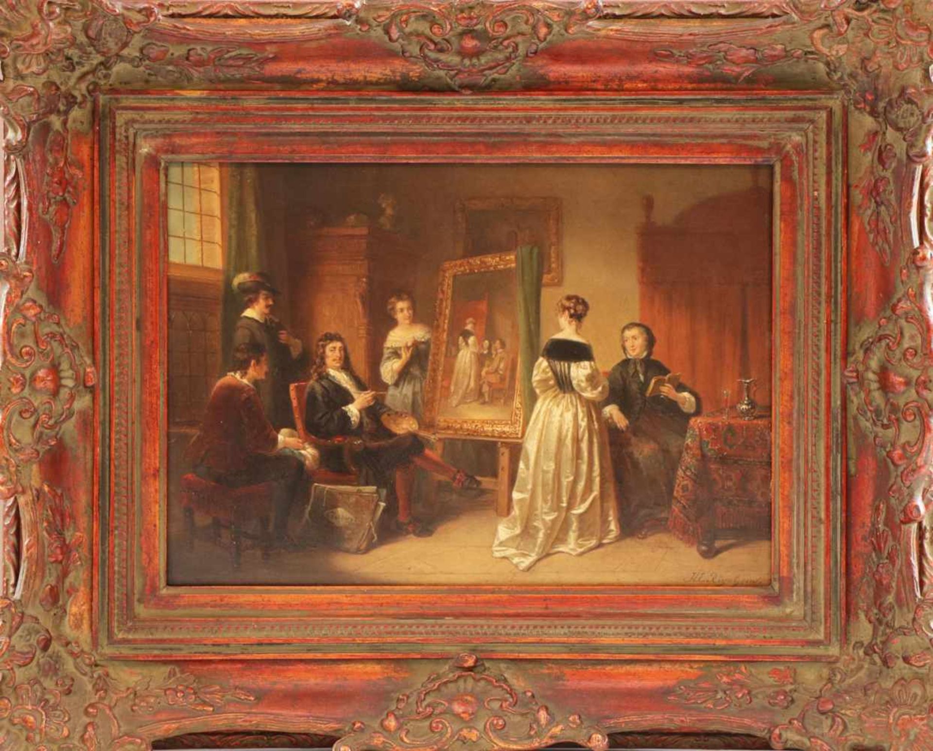 HENRICUS ENGELBERTUS REYNTIENS (1817 Amsterdam-1900)Öl auf Holzplatte (Mahagoni), ¨Der Künstler