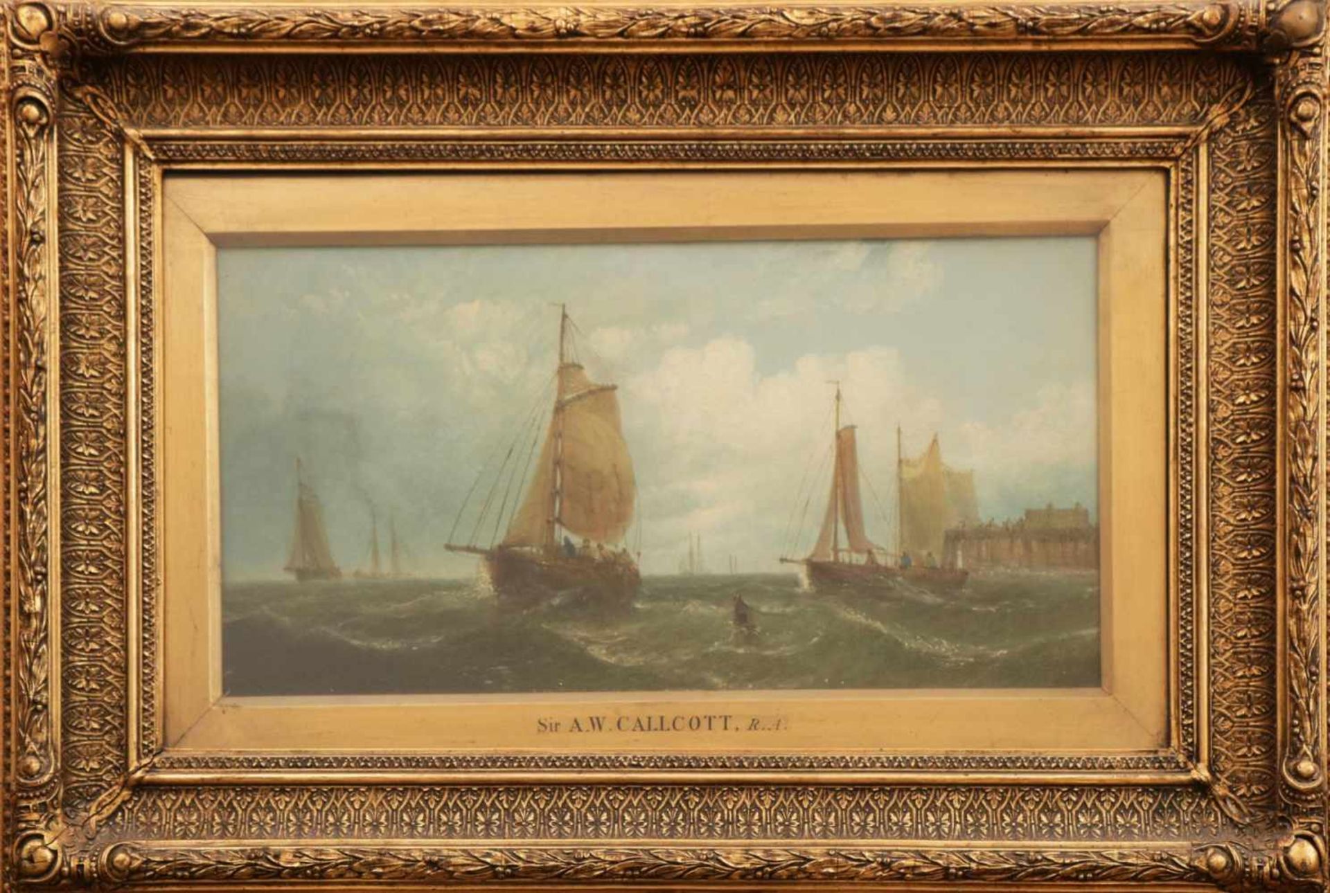 Zugeschrieben AUGUSTUS WALL CALLCOTT (1779 London-1844 ebenda)Öl auf Leinwand, ¨Segler vor Pier¨,