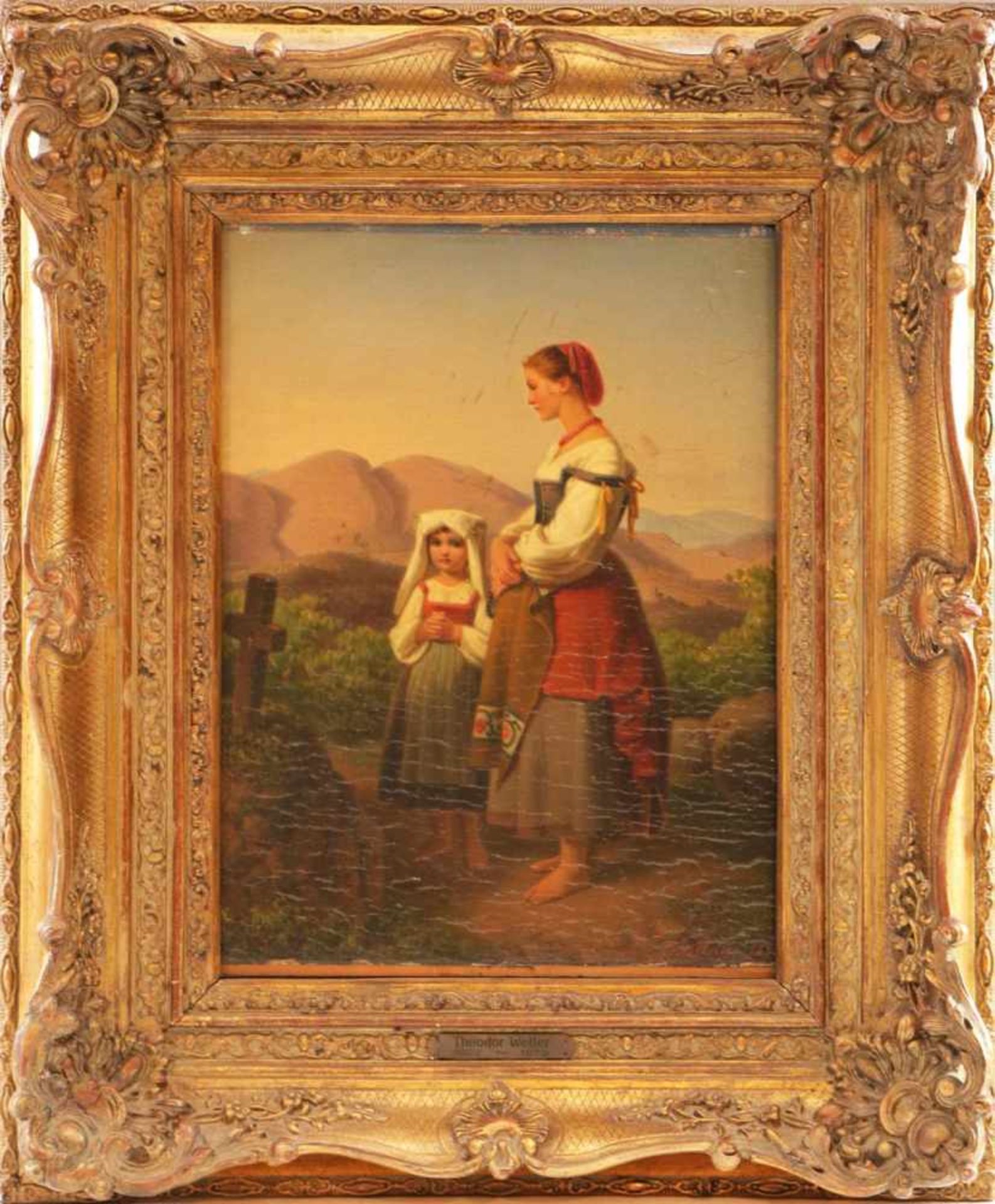 THEODOR LEOPOLD WELLER (1802 Mannheim-1880 ebenda)Öl auf Holzplatte, ¨Italienerin mit Kind andächtig