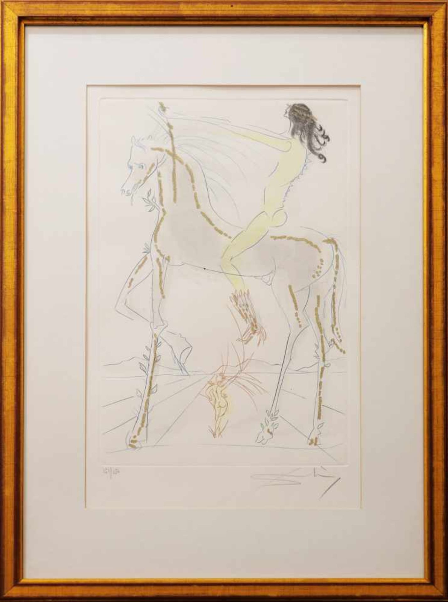 SALVADOR DALI (1904 Figueras/Katalonien-1989 ebenda)Farbradierung, ¨Akt auf einem Pferd¨, unten