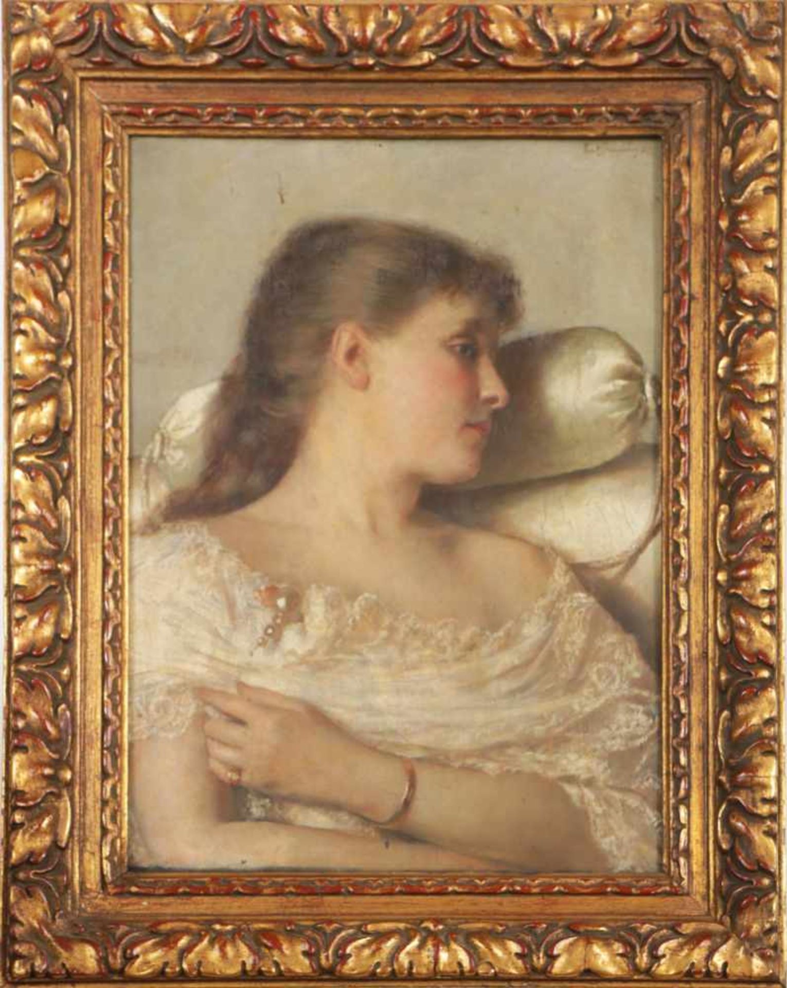 PAUL SPANGENBERG (1843 Güstrow-1918 Berlin)Öl auf Holzplatte (Mahagoni), ¨Profilbild einer Dame in