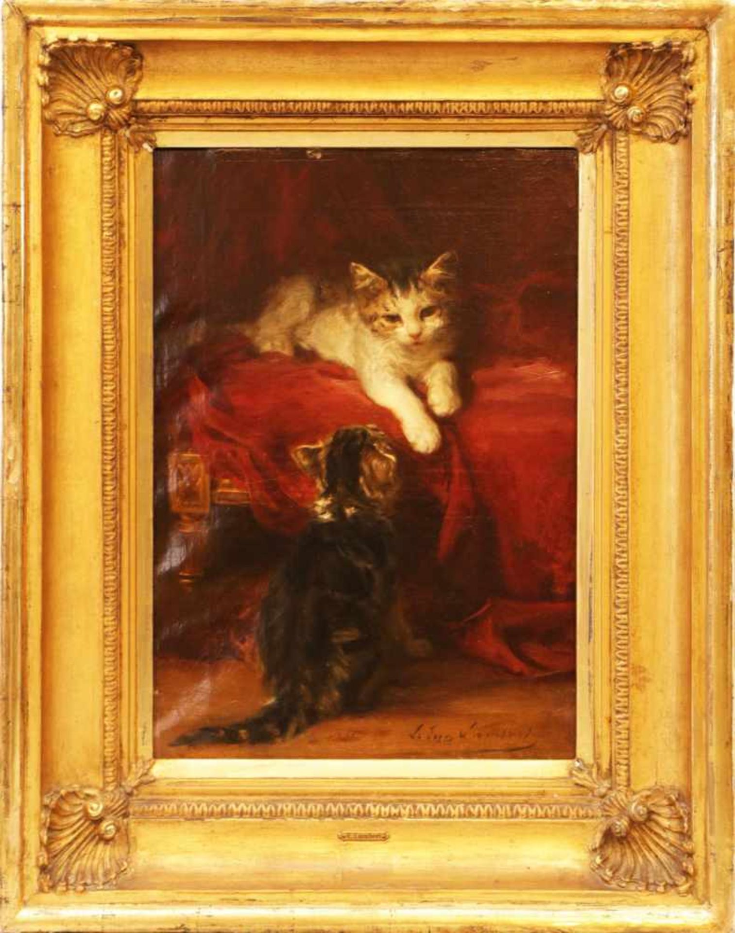 LOUIS EUGÈNE LAMBERT (1825 Paris-1900 ebenda)Öl auf Leinwand, ¨Zwei Kätzchen auf Canapé¨, unten