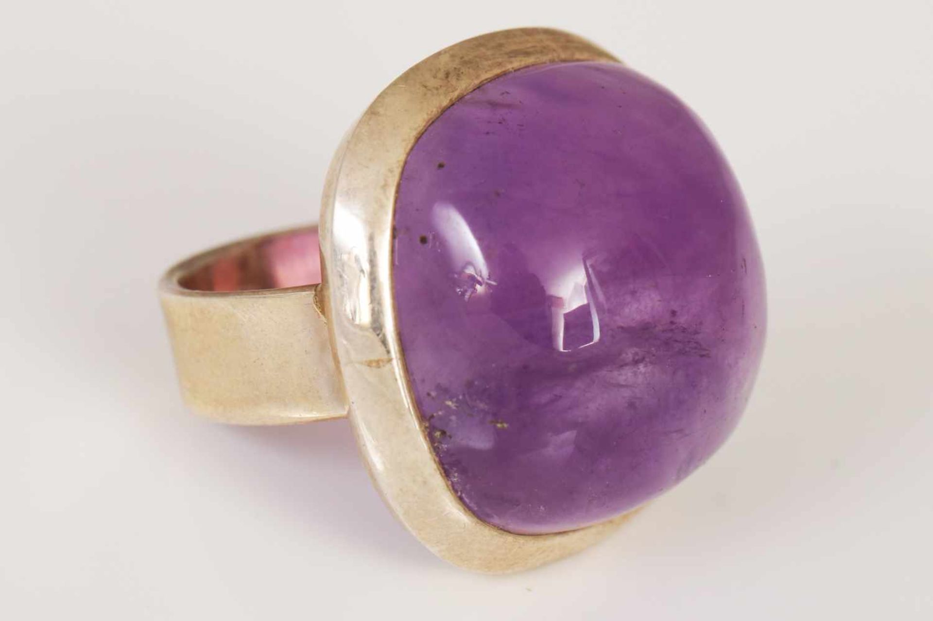 Amethyst Ring925er Silber, großer Amethyst-Cabochon, ca. 23x23mm, H 13,89mm, Ringgröße 54